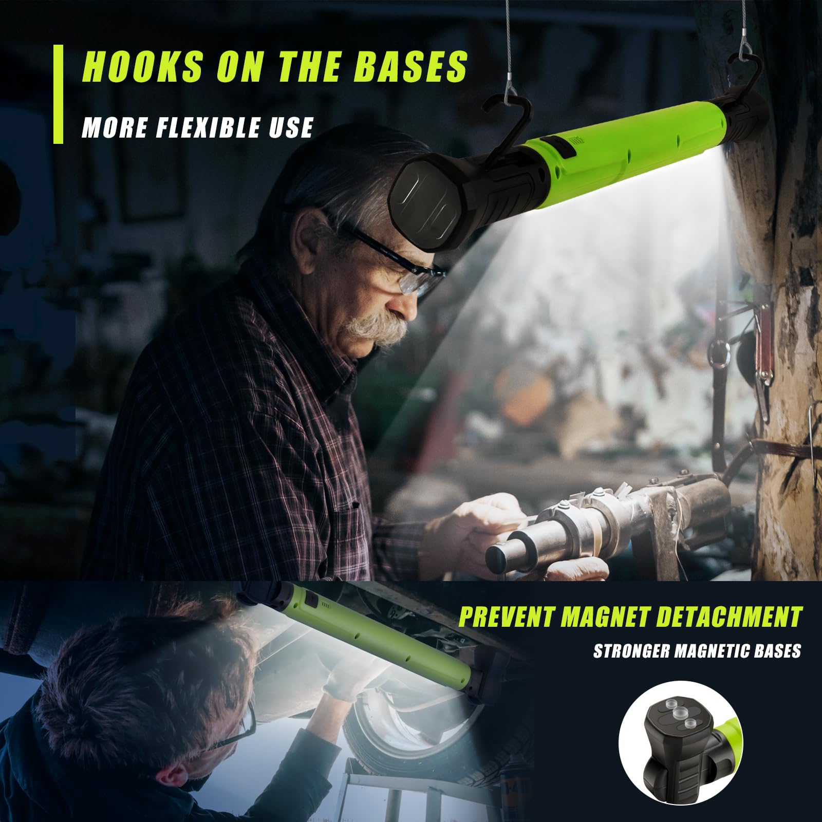 Zoeyltg Work Light, 3000Lm Bright Led Work Light, 5200Mah Rechargeable Magnetic Underhood Work Light With Hooks & Power Output,