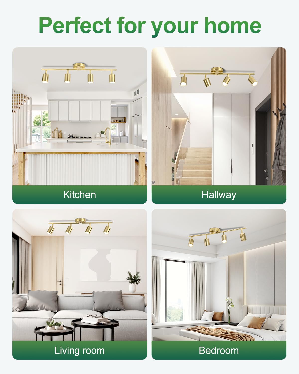 Fondiiz 4 Ways Track Lighting  Rotatable Heads Tracks Light  Track Lightings Fixtures Ceiling With Foldable Arms  Brushed Gold Tracks Light For Kitchen  Living Room  Hallway(Bulbs Not Included)