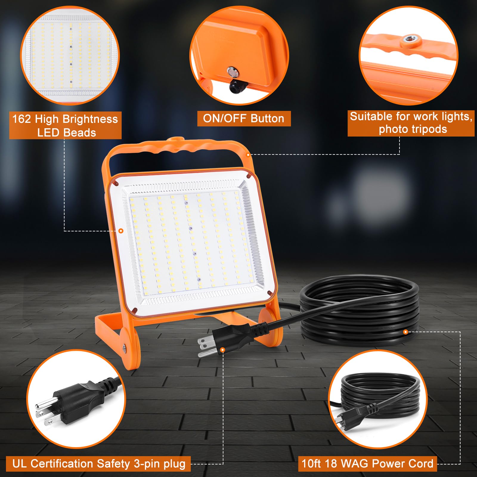 Tsexes 2 Pack 50W Led Work Light, 8000Lm Super Bright Flood Lights, Ip65 Waterproof,5000K,Portable Temporary Work Light For Outd