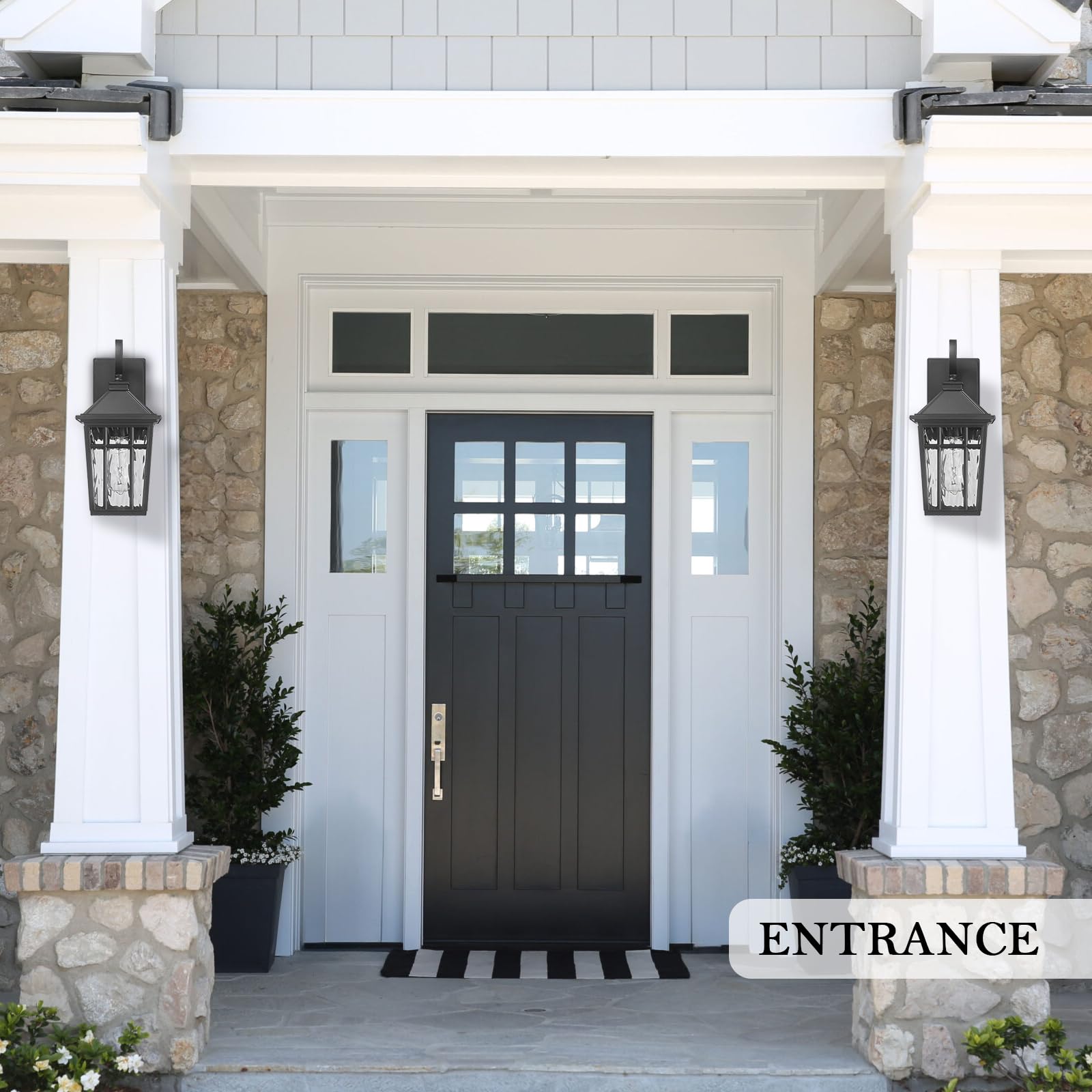 Darkaway Outdoor Wall Lights For House  Exterior Lighting Fixtures Wall Mount Outside Porch Lights Waterproof Black Outdoor Sconce Lights With Water Ripple Glass For Patio Garage Front Door