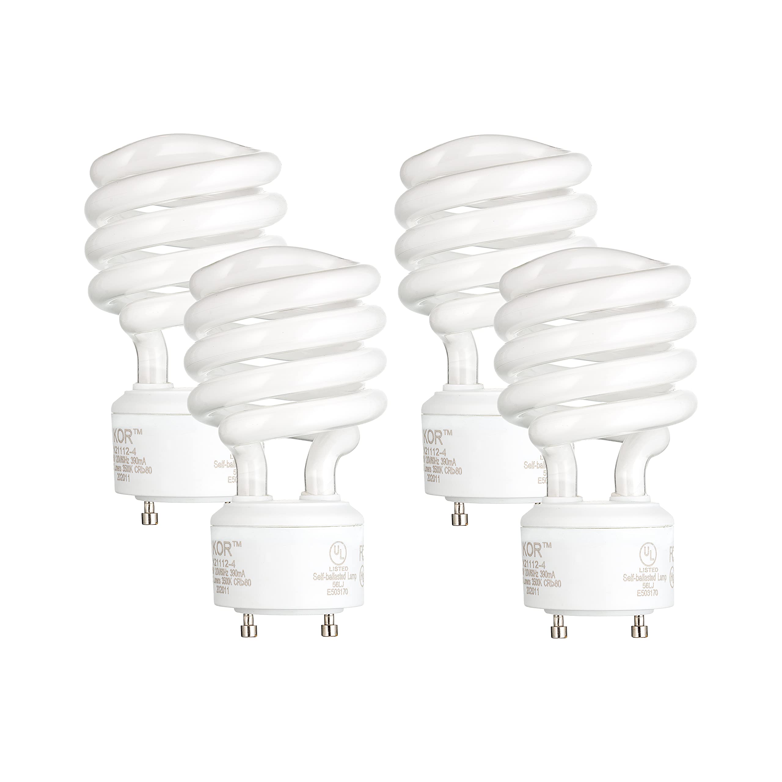 Kor (Pack Of 4) 23 Watt Mini Spiral - Gu24 Base - (100W Equivalent) - T2 Mini-Twist - Cfl Light Bulb (Bright White (5000K))