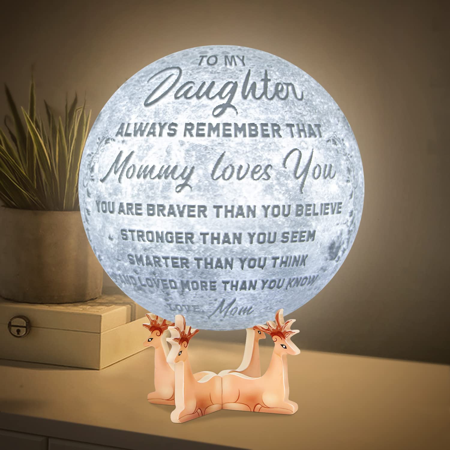 K Kenon Engraved 3D Moon Lamp Christmas Gifts For Daughter, To My Daughter From Mom, Personalized 5.9 Inch 3D Printing Moon Light For Daughter Birthdays Graduation Gifts