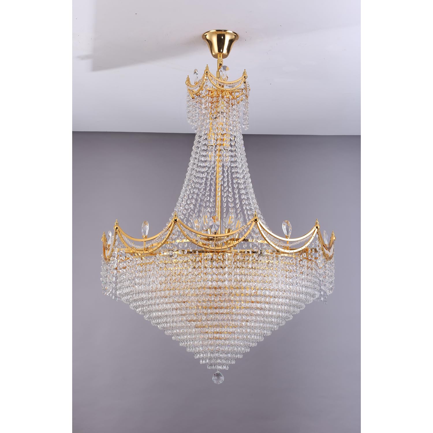 ORE International Crystal Chandelier with 22 LED Bulbs, 42-Inch, Neo Classical Design for Living Room, Hallway, Dining Room