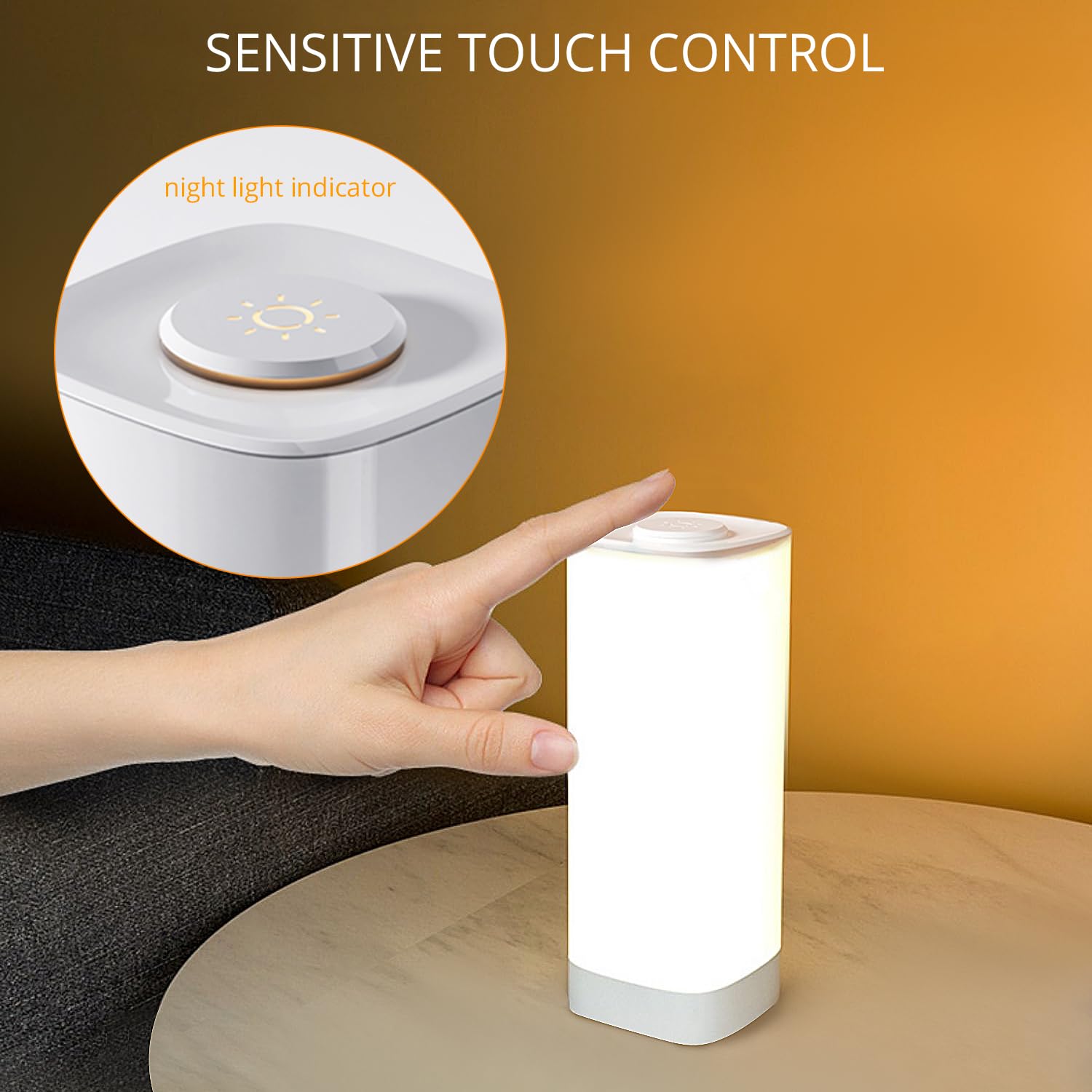 Semlos Battery Operated LED Table Lamp, 10 Brightness Levels, 3 Colors, Square 20cm, White, Model XYD20-CD