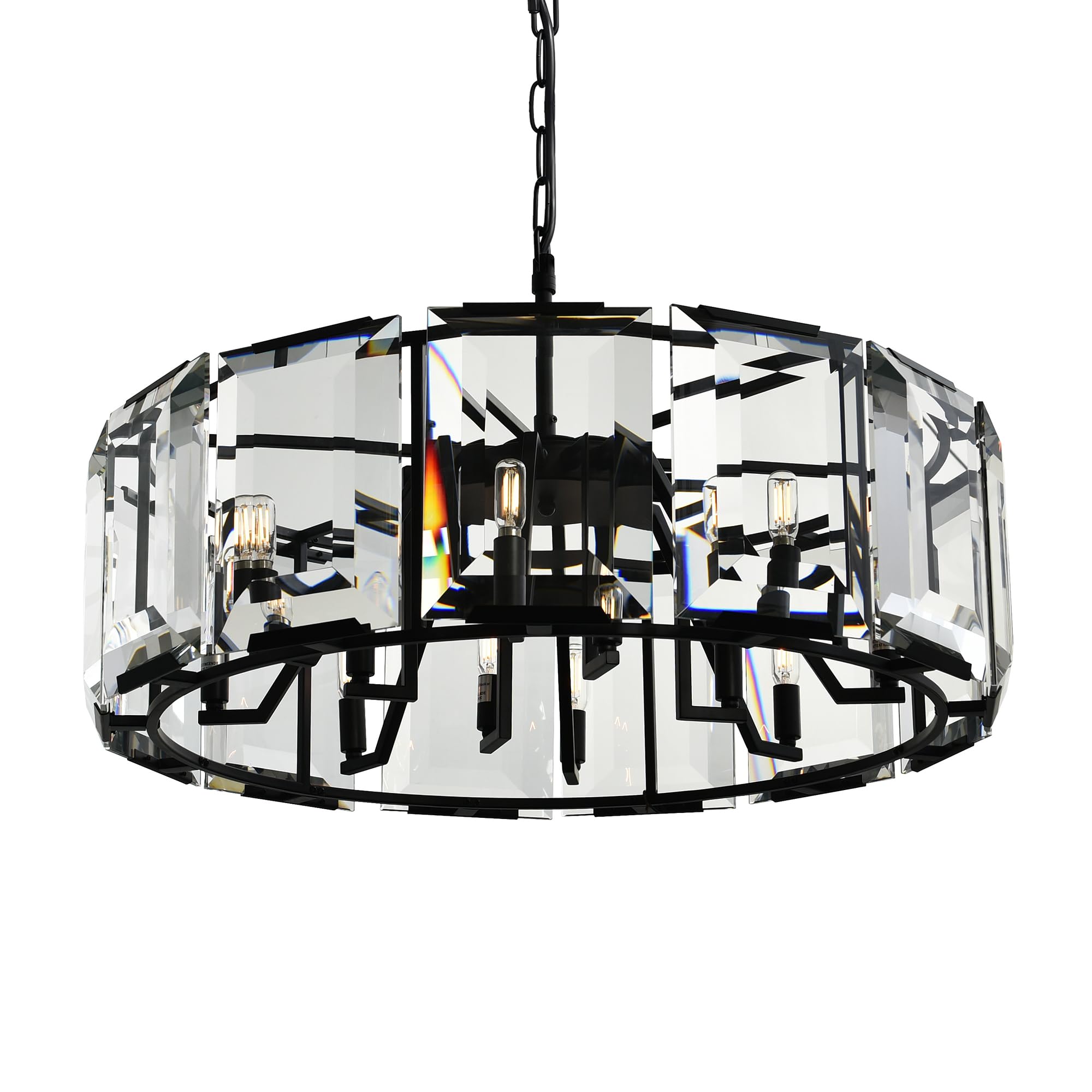 Cwi Lighting Jacquet 12-Light Black Metal Farmhouse Chandelier With Clear Accents