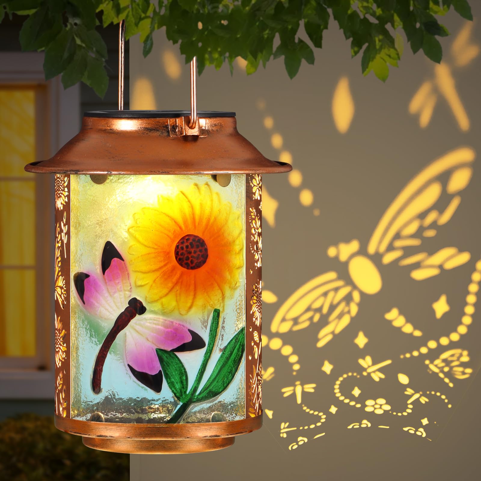 Dragonfly Solar Lanterns Outdoor Waterproof,Birthday Gifts for Women Mom Grandma Garden Decor,Hanging Solar Lights Wall Mount De