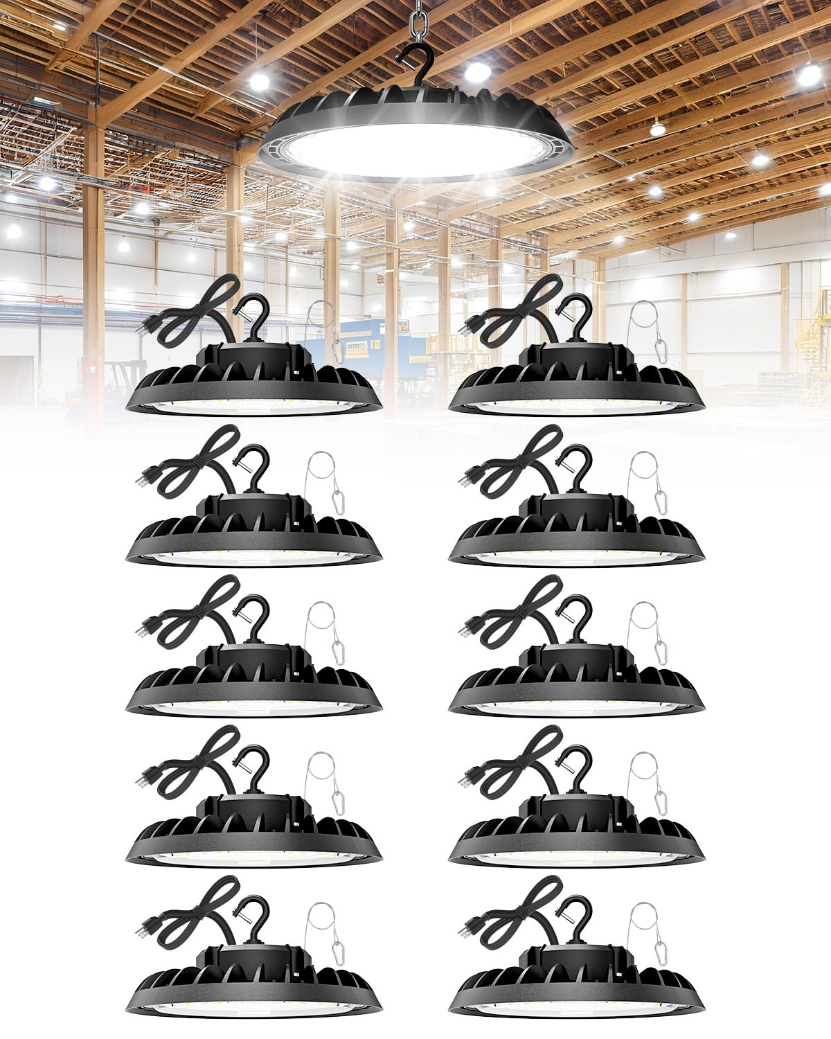 VOLISUN 10 Pack UFO Led High Bay Light 22,500LM, 150W, 5000K Daylight, 100-277V High Bay Led Shop Light, ETL Listed Commercial B