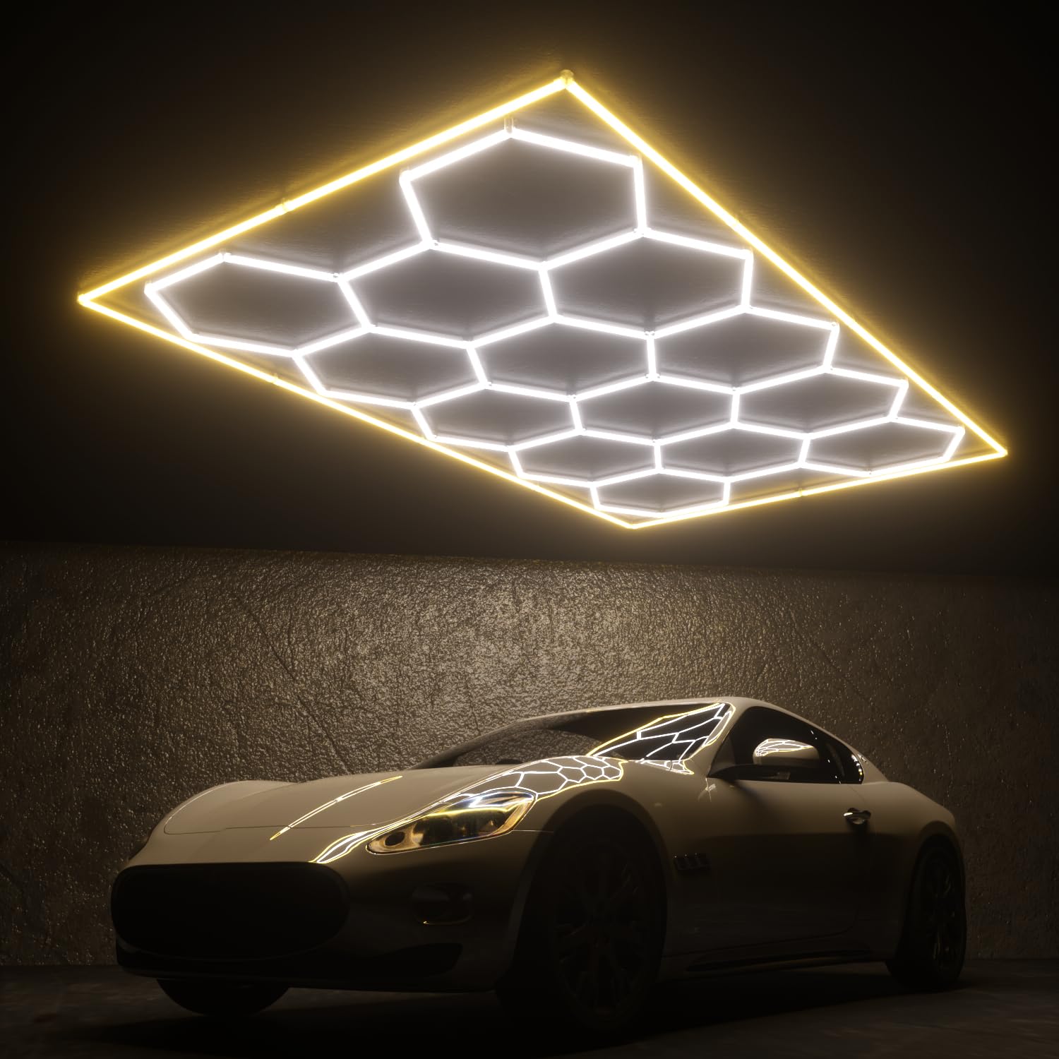 Litezone Hexagon Garage Lights  14 Grids Hexagon LED Lights with Rectangle Frame  603W 6500K Super Bright Honeycomb Light for Warehouse  Car Detailing Shop  Exhibition Hall  Gym(Orange)