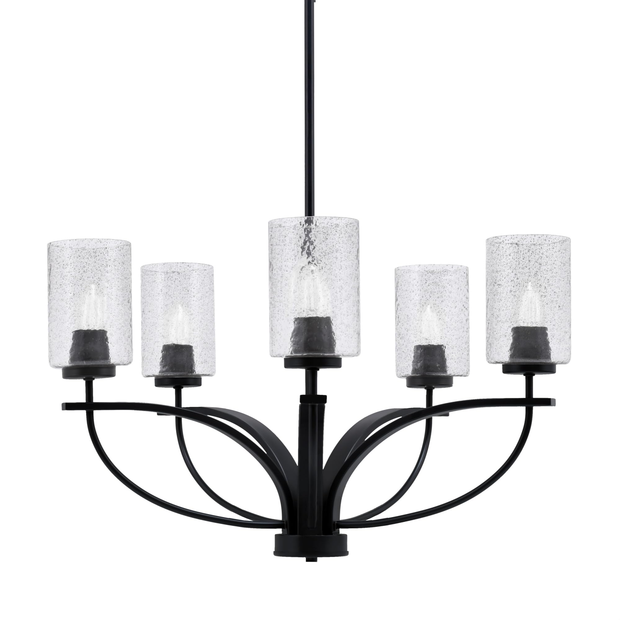 Toltec Lighting Cavella 5 Light Chandelier Shown in Matte Black Finish with 4&quot; Smoke Bubble Glass