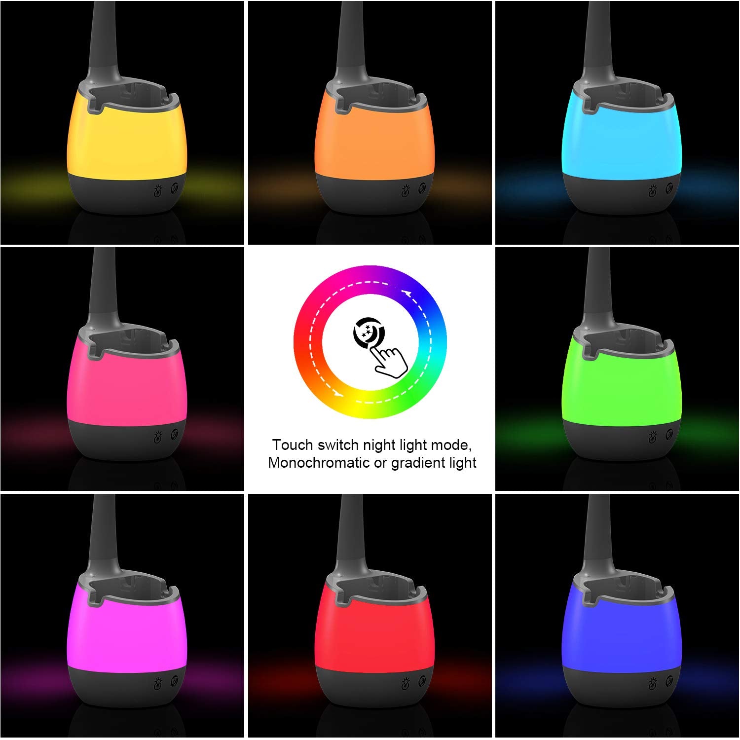 ERAY Kids Desk Lamp T22 - LED, Rechargeable, 3 Brightness Levels, 8 Colors, Eye-Caring, Dimmable, with Pen Holder, Multicolor