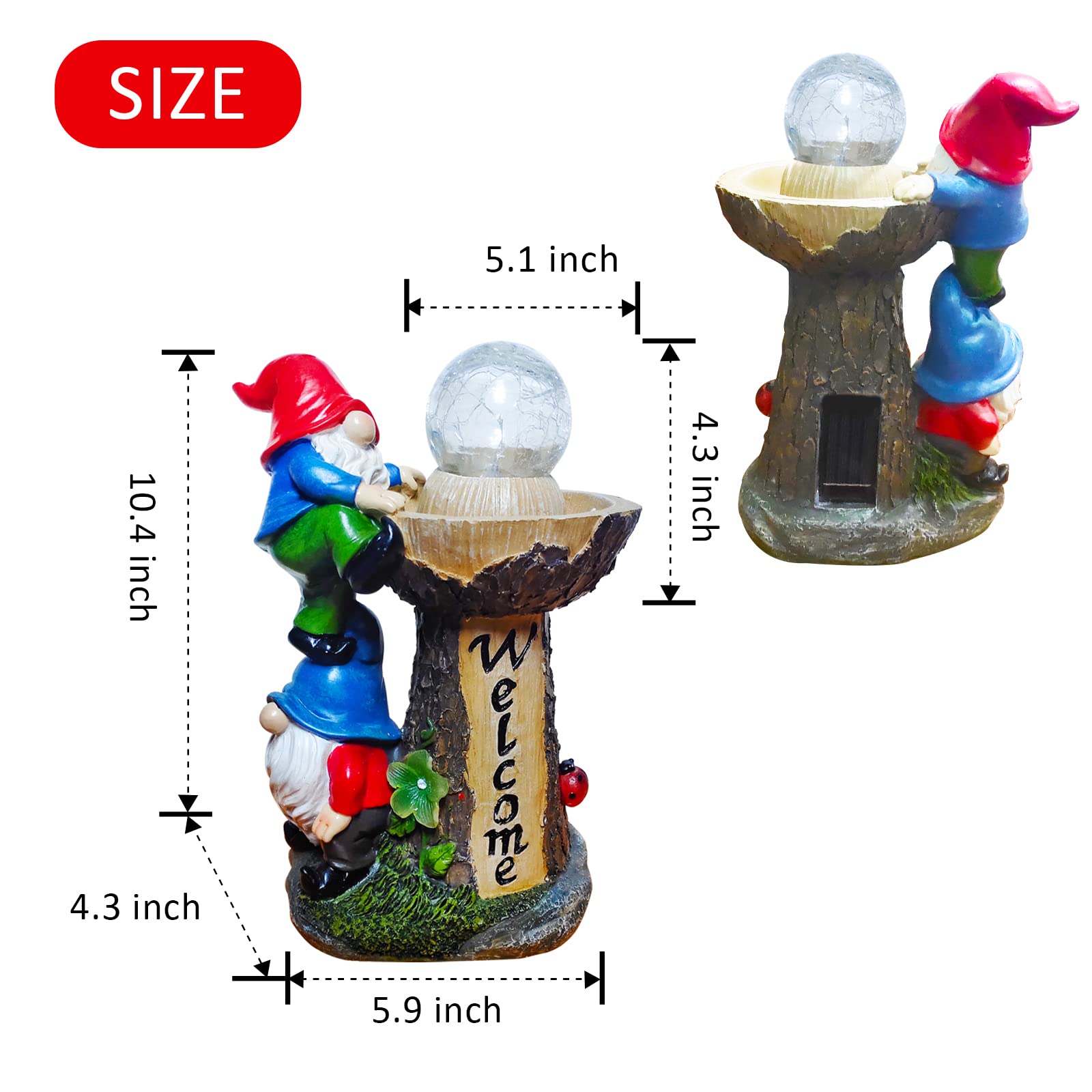 Binqiuu Garden Statue Gnome, Garden Gnomes Statues With Solar Led Light,Funny Double Gnomes Sculptures Yard Patio Lawn Porch Dec