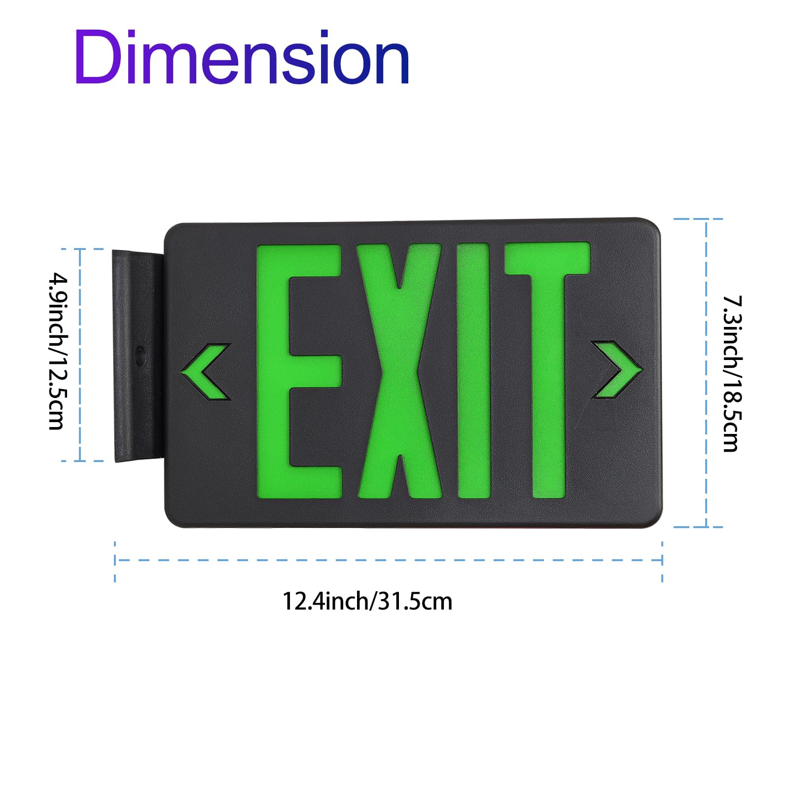 GZRUIYANG LED Emergency Exit Light, Green Letters, Battery Backup, UL Listed, 120/277V, Plastic, 1 Pack, Black Housing, Model RY-EX01-B