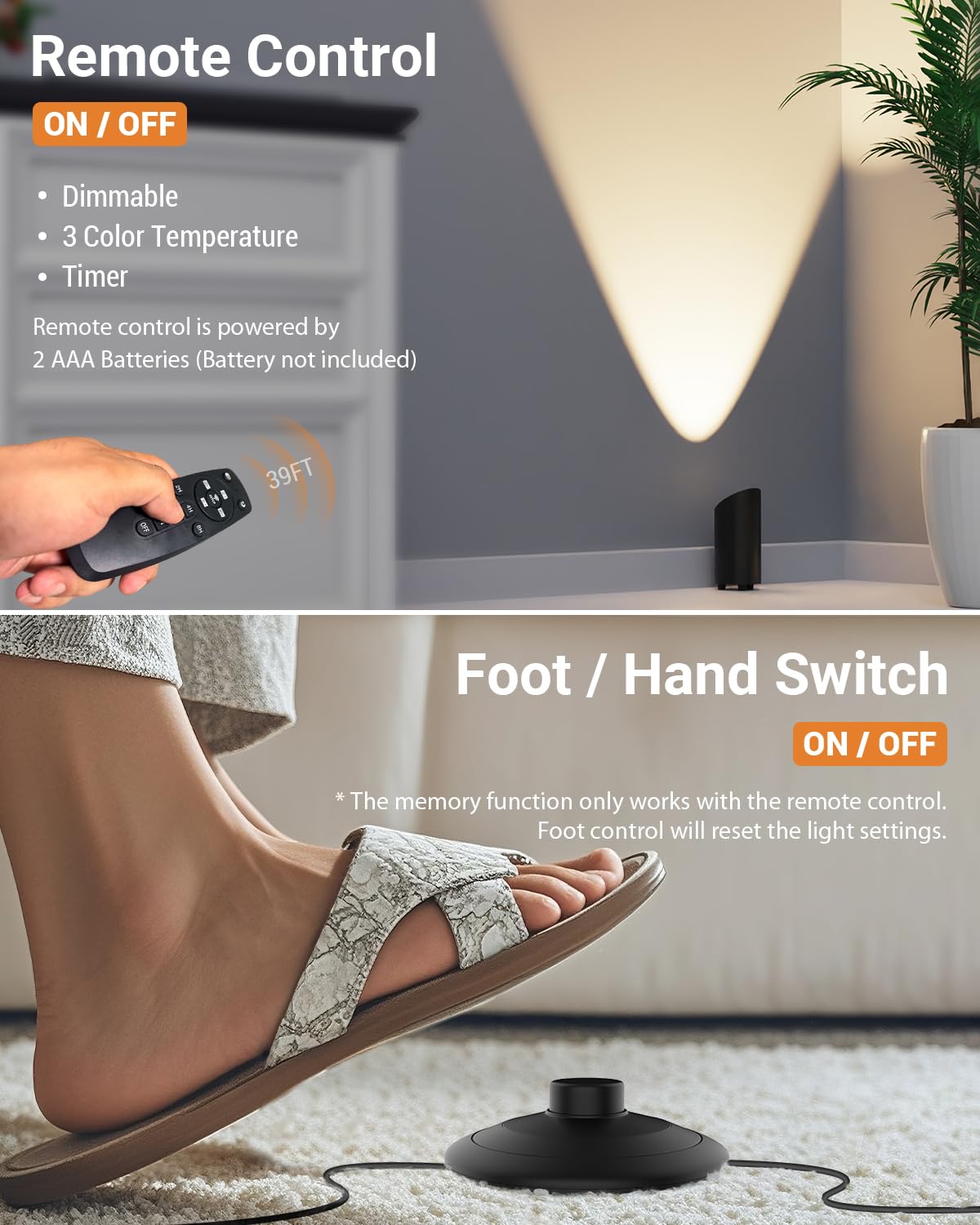Abovizo LED Floor Can Lights 2 Pack - Dimmable Indoor Uplighting, Remote, Timer, 3 Color Temps, Black, Metal, Model AB00/07M