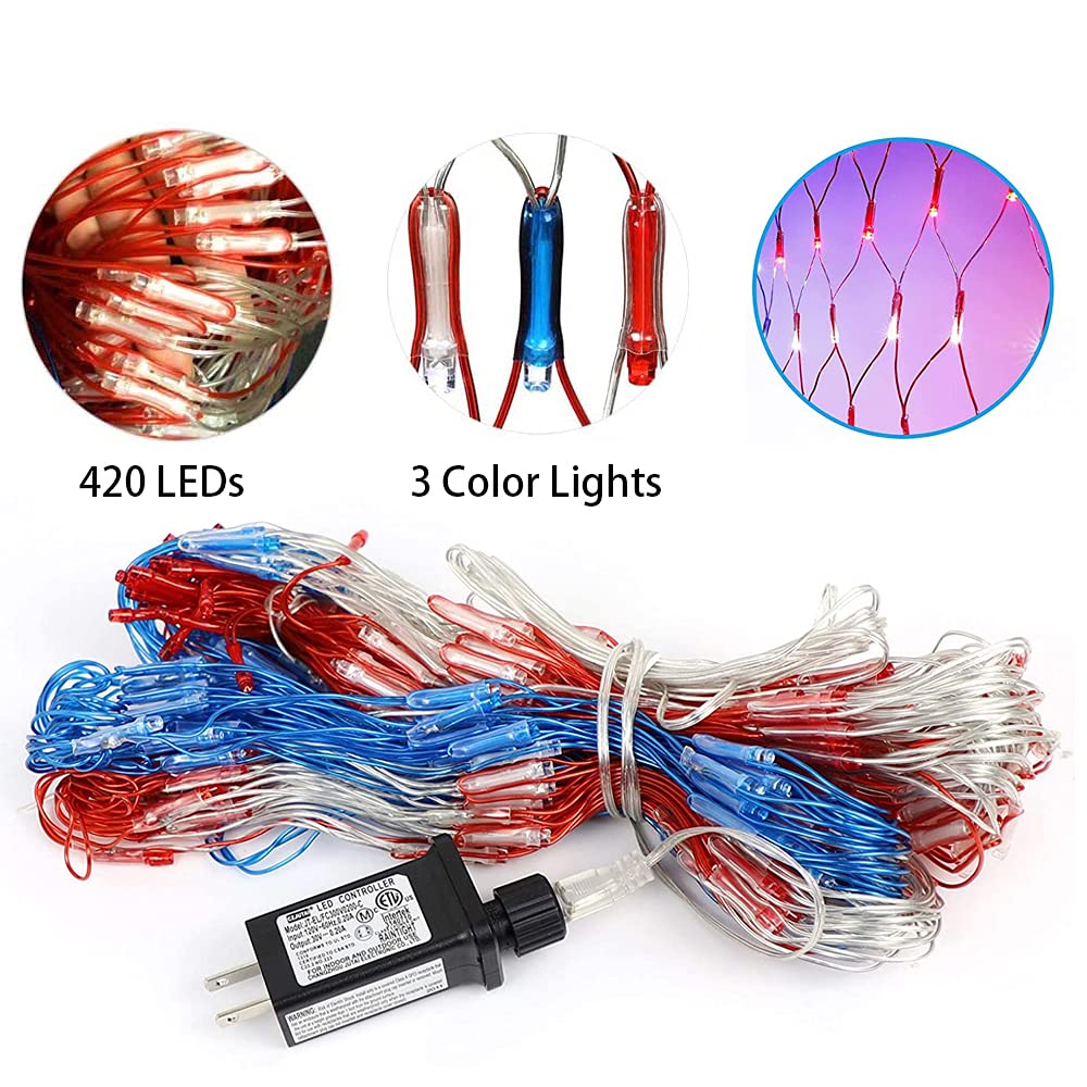 Miniao American Flag Led Net Light, 420 Waterproof Lights For July 4Th Garden Decoration