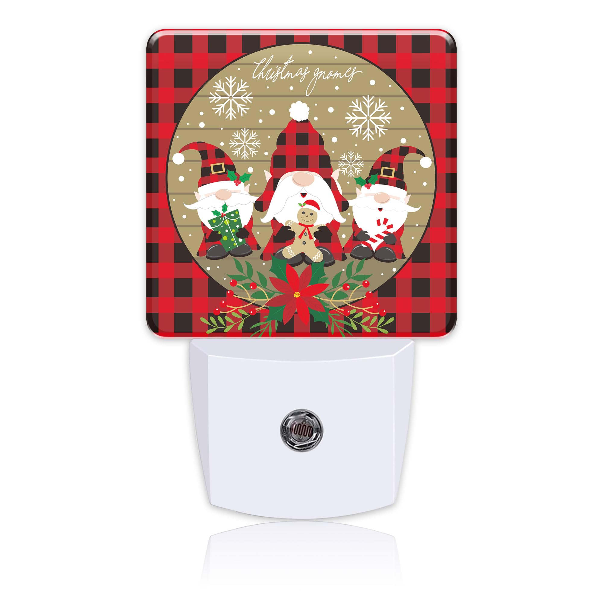 Uiaoiais Christmas Gnome Red Black Plaid Night Light for Kids, LED Night Light Plug into Wall with Dusk to Dawn Sensor for Girls