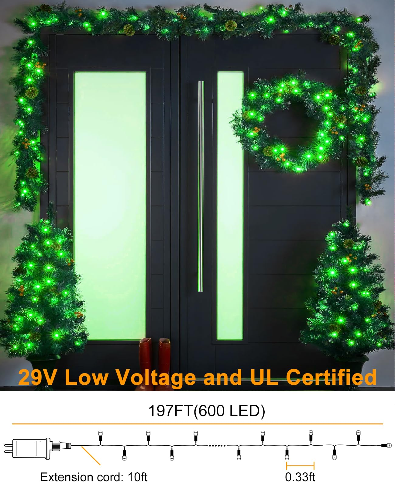197Ft 600 Led Christmas Lights Outdoor  Plug In Christmas Tree Lights 8 Modes  Waterproof Green Wire String Twinkle Lights For Indoor Bedroom House Patio Garden Party Holiday Decorations  Green