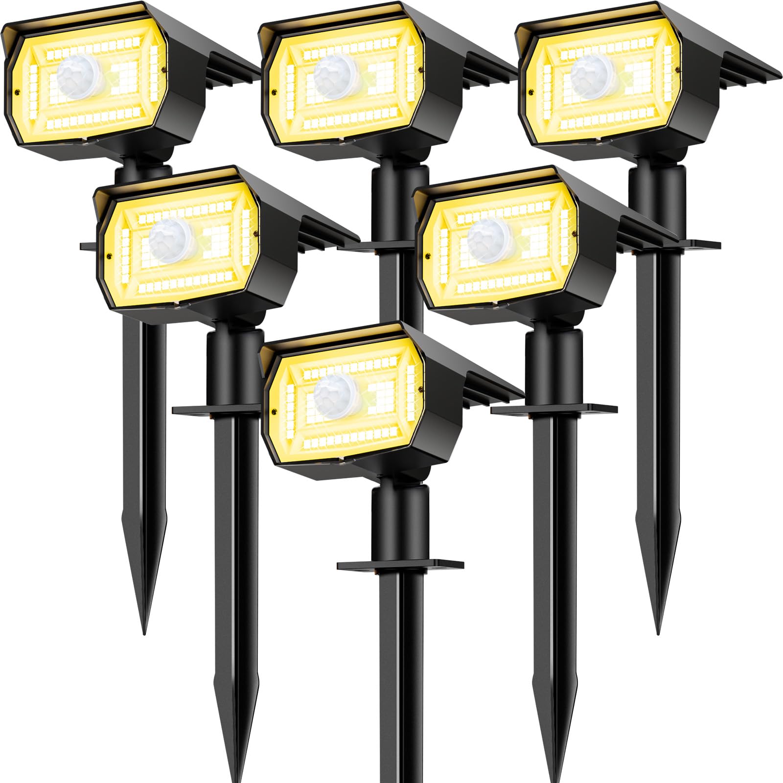 nipify 6 Pack Solar Lights Outdoor Waterproof  Motion Sensor Spot Lights 3 Modes Solar Powered Spotlights 2-in-1 Auto On/Off Landscape Lighting for Outside Yard Wall Garden  Warm White