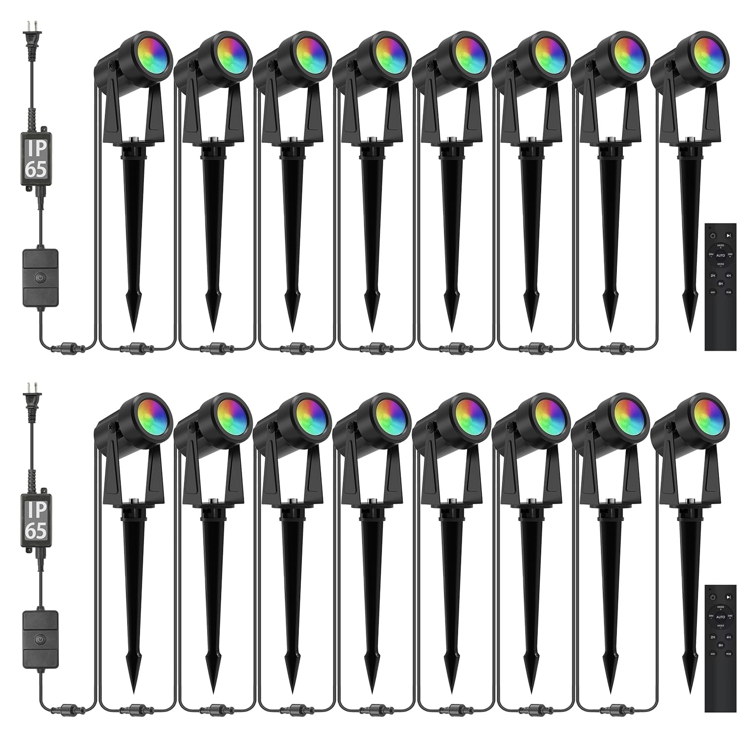 Sunthin Outdoor Landscape Lighting With Remote  Rgbw Color Changing Spot Uplights  16 Pack (8 Pack*2)