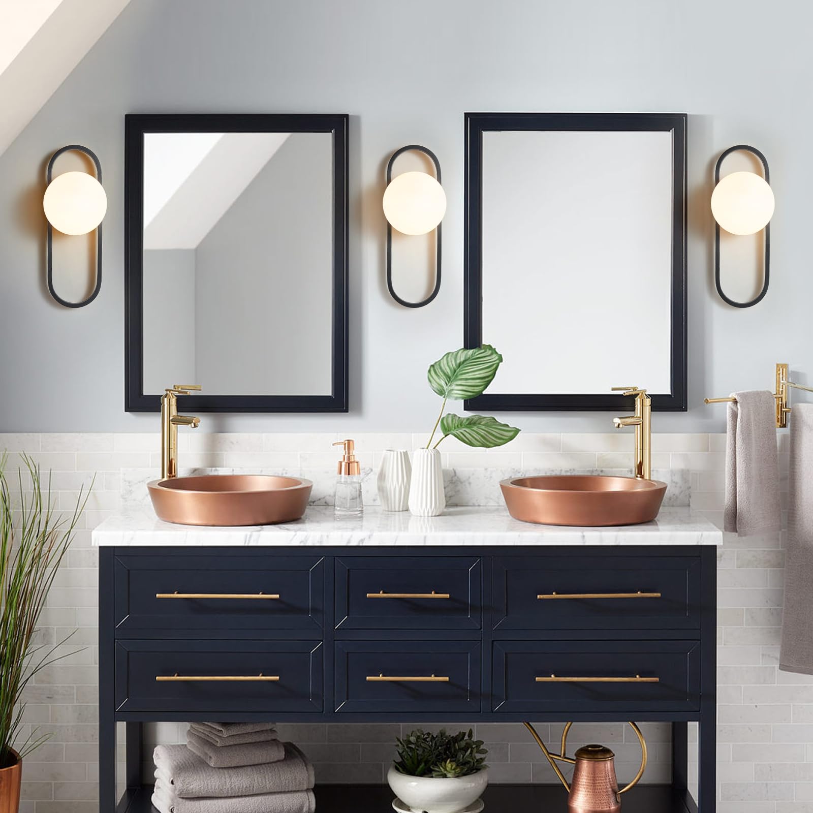 Bektas Wall Sconces Set of 2 Matte Black Modern Metal Lighting with White Globe Glass Shade for Living Room and Bedrooms