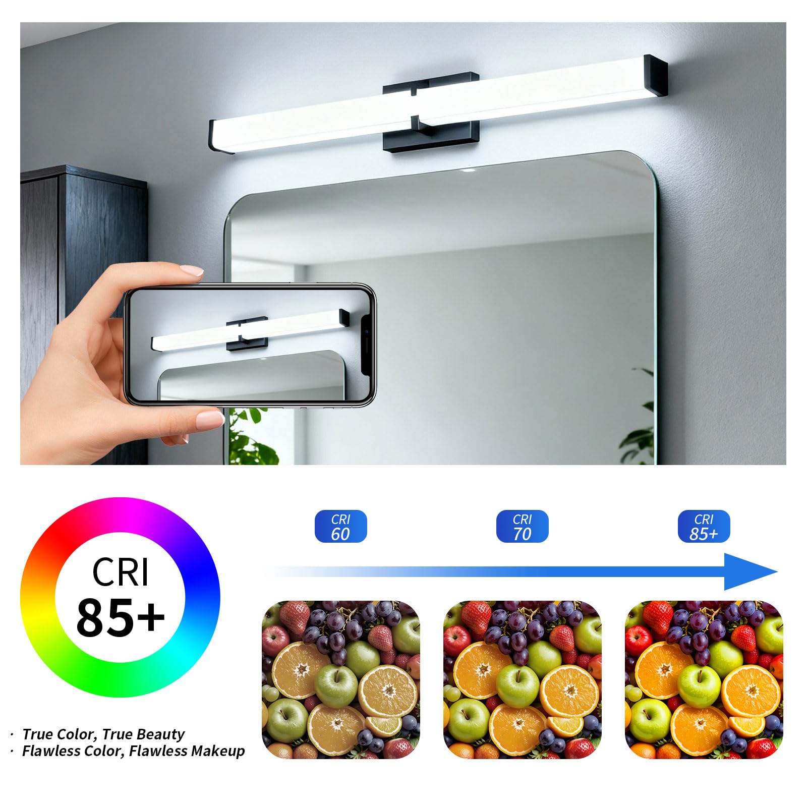 Bathroom Light Fixtures: 39.96 Inch Etl Certified Bathroom Vanity Light 5000K Cool White 40W 3600Lm - Modern Black Led Vanity Light Elegant Clear Shade  Bathroom Lighting Fixtures Over Mirror Dimmable