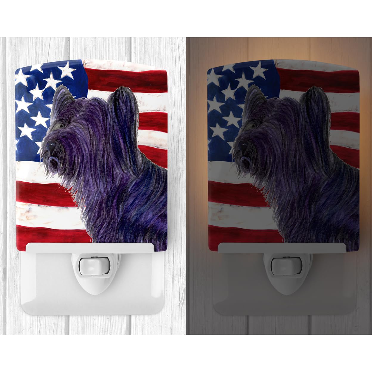 Carolines Treasures Ceramic Night Light, USA Flag, Skye Terrier, UL-Certified, 6x4x3 inches, Multicolor, Model SS4219CNL