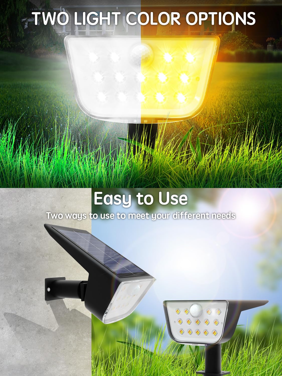Roor Solar Spot Lights Outdoor Motion Sensor, Ip68 Waterproof Solar Landscape Spotlights, 6 Modes Warm White+Cool White Led Lights, For Pathway Garden Yard Wall Driveway (4 Pack)