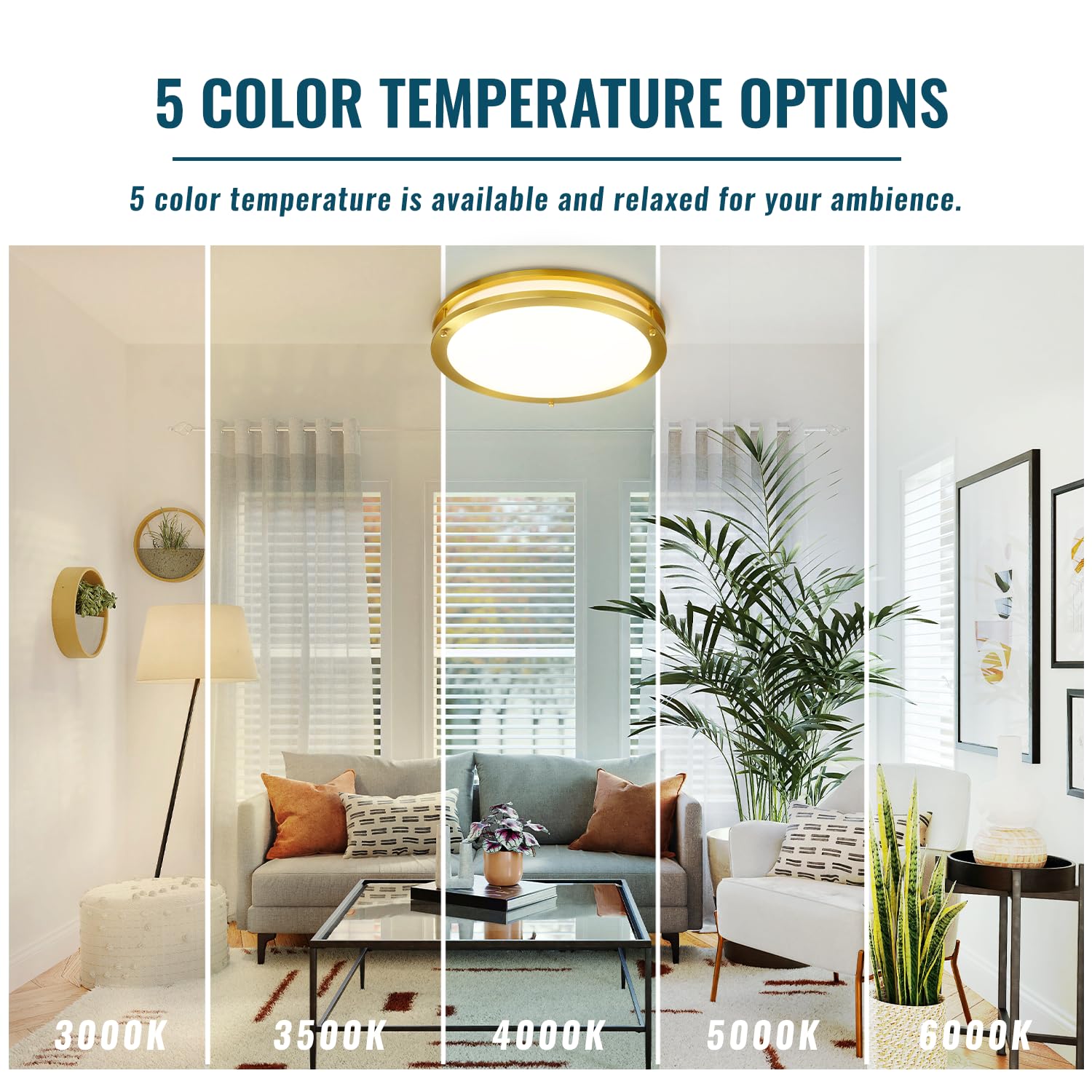 Wheatronic Gold Ceiling Light Fixture Flush Mount Led,16 Inch Kitchen Lighting Fixtures Ceiling Mount 36W, Dimmable Close To Cei