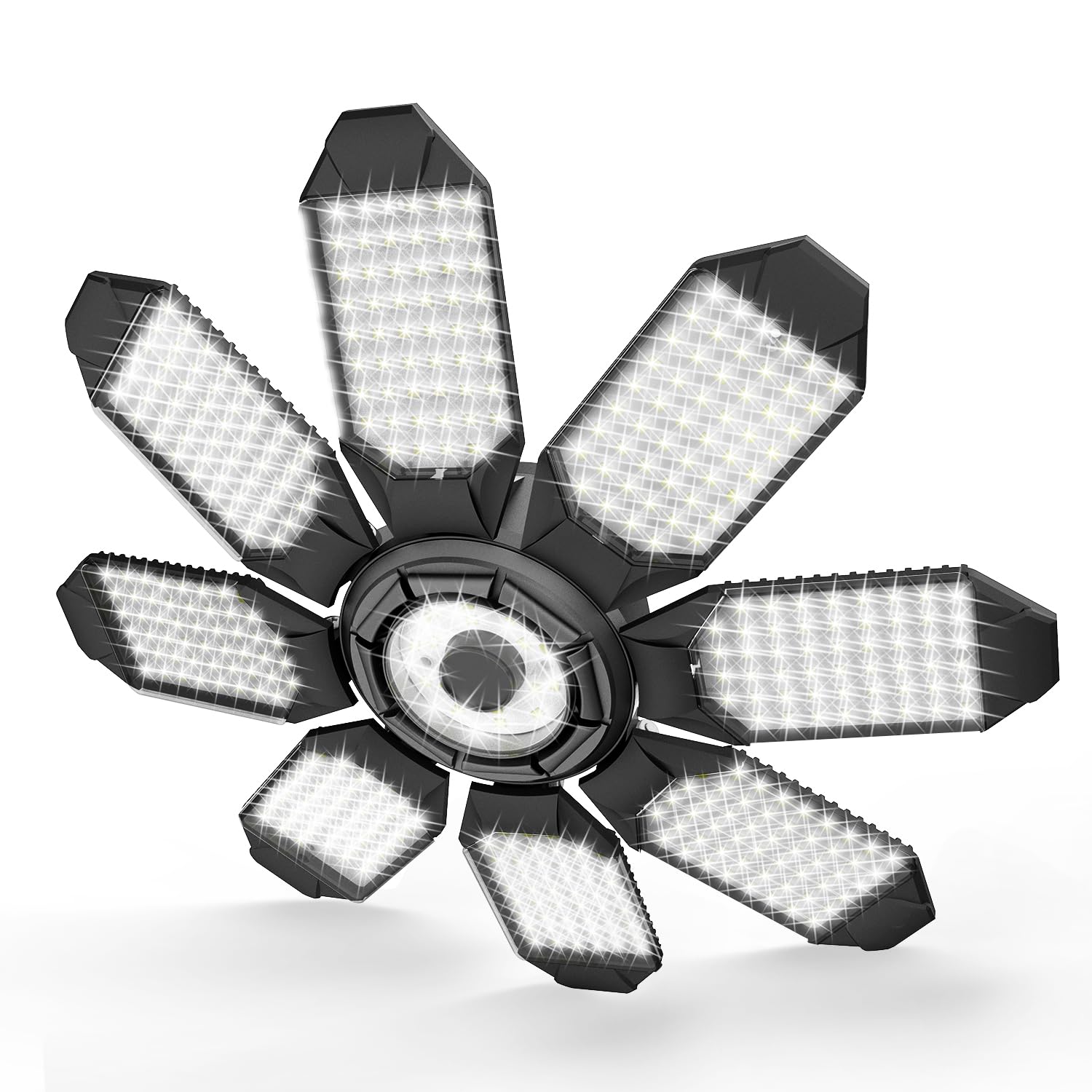 POLARPRA Led Garage Light - 20000LM Super Bright 6500K Garage Lights Ceiling Led w/ 8 Adjustable Panels Garage Shop Light Compatible for E26/E27 Socket Applicable for Workshop Barn Warehouse Attic