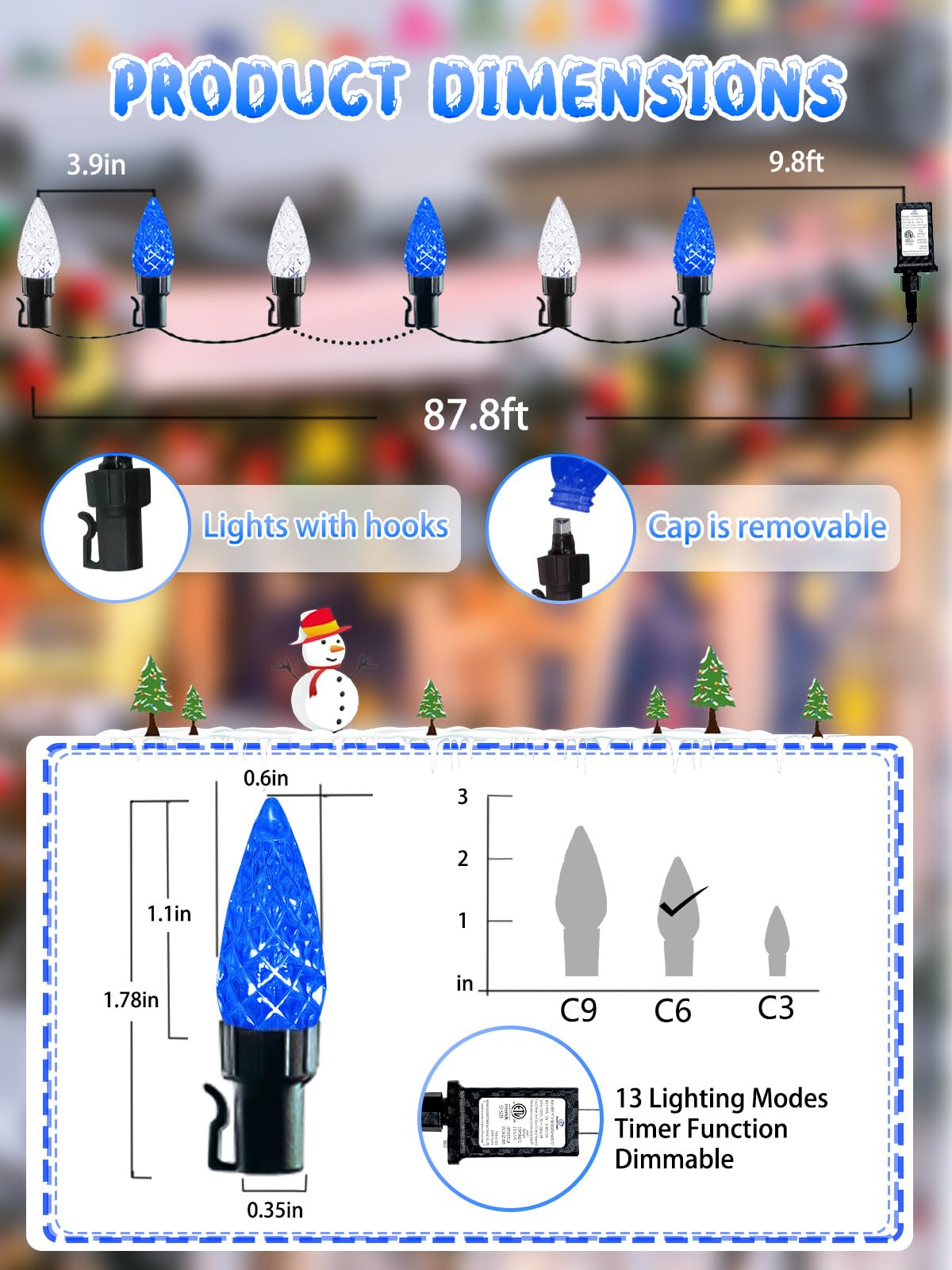 240 Led 78Ft C6 Christmas String Lights  Super Long Christmas Lights Outdoor Indoor With 13 Modes & Timer  Waterproof Fairy Twinkle Light Plug In For Tree Garden Party Xmas Decorations (White & Blue)