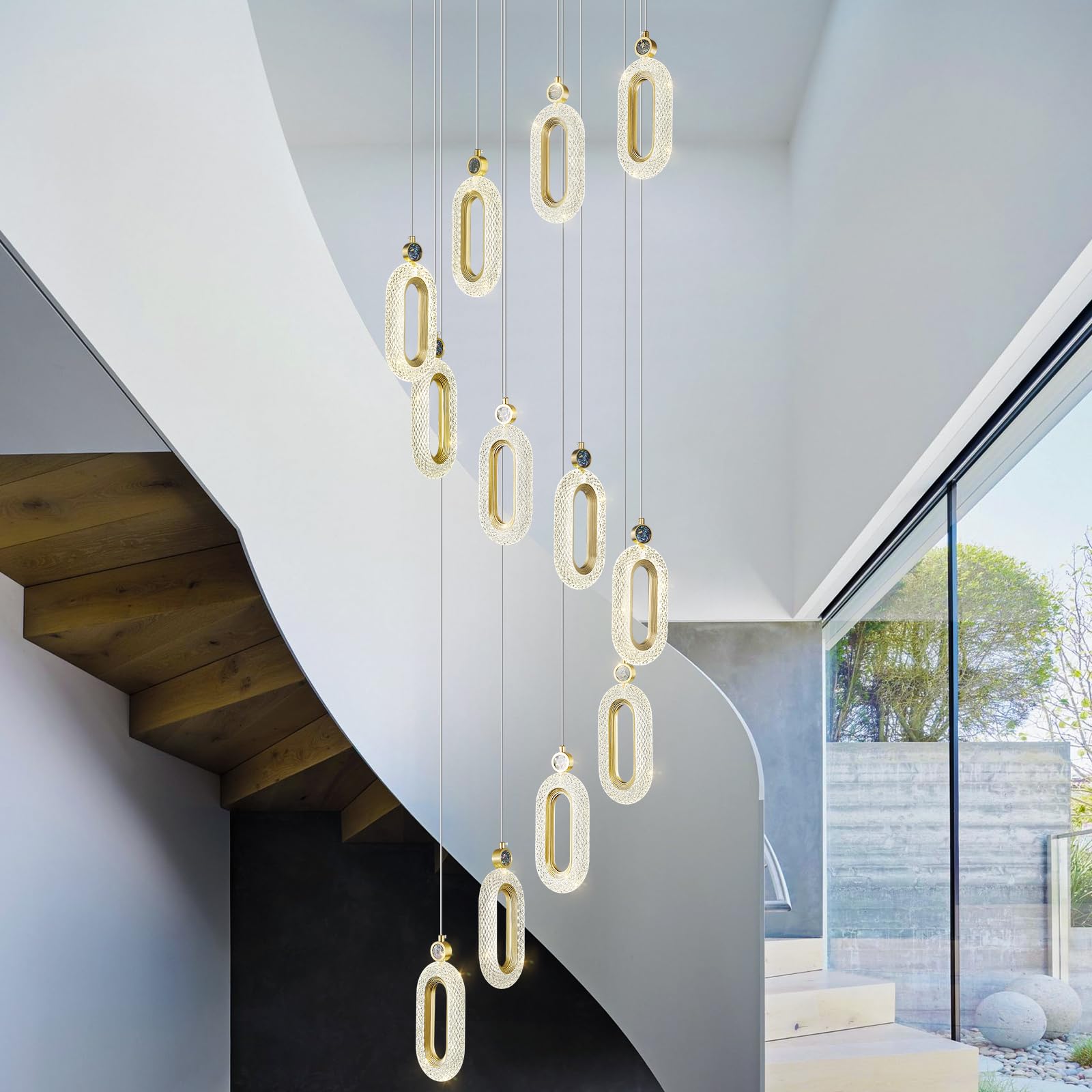 Zhllmq 12-Light Gold Crystal Chandelier - Dimmable Led Modern Foyer Pendant Light