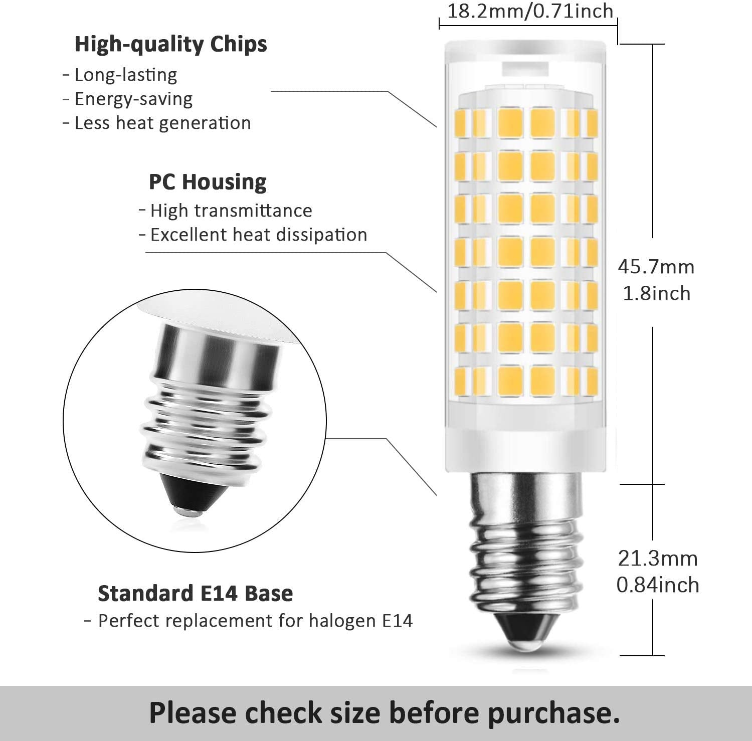 LAOYEBAOHE E14 LED Light Bulbs, Daylight White, 2 Count, Ceramic Aluminum Oxide, for Cooker Hood, Range Hood, Turkish Lamp