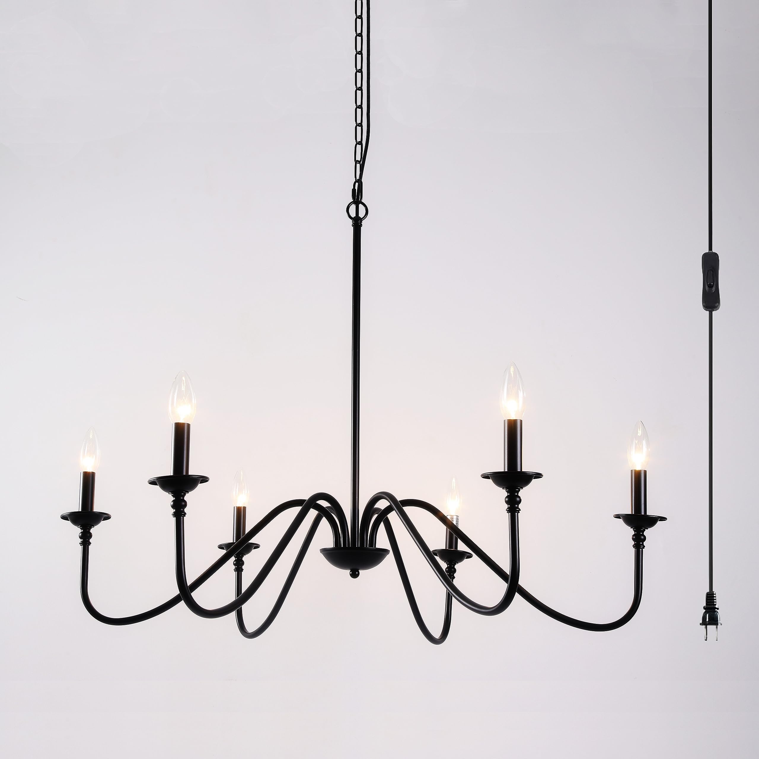 Hoxiya 34.6&quot; Black Chandelier - Pre-Assembled Farmhouse Hanging Light For Living Room & Bedroom