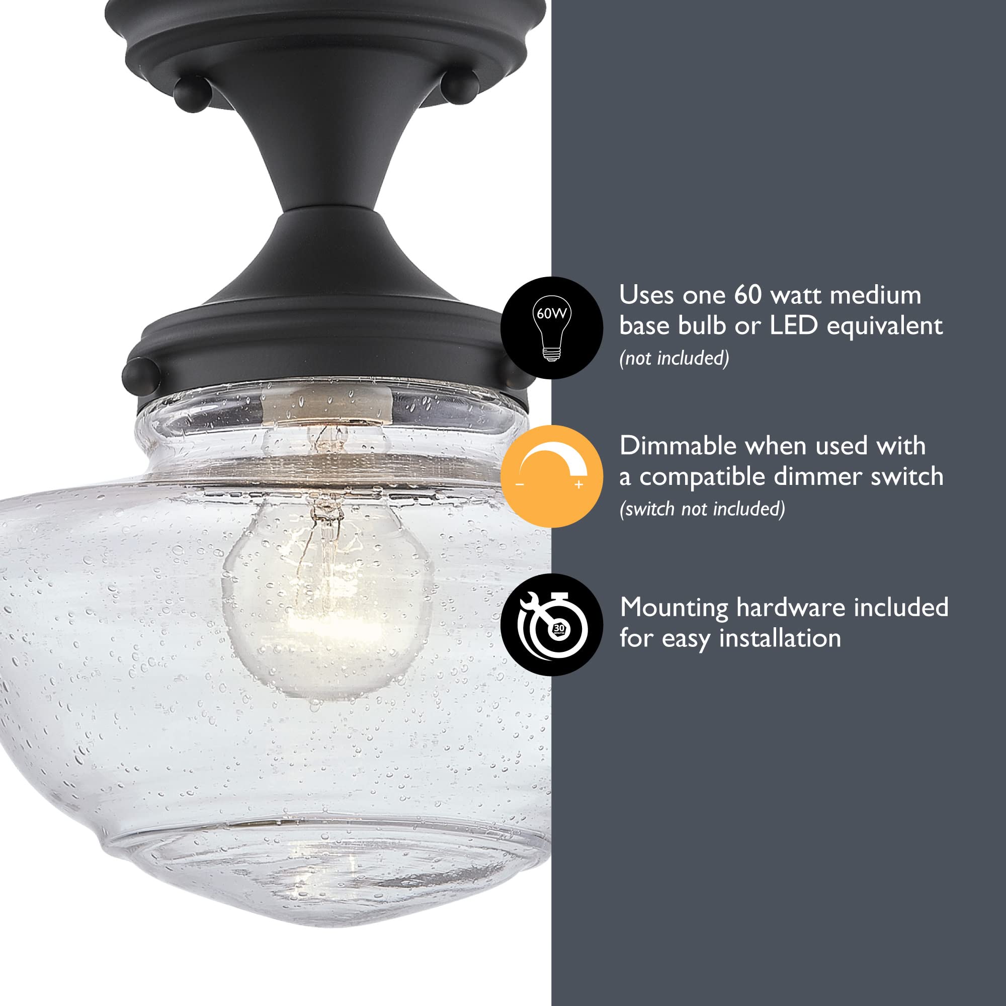 Design House Vintage-Inspired Schoolhouse Pendant Light, 9 in x 9 in x 47 in, Satin Gold, Clear Seeded Glass Shade, 587451
