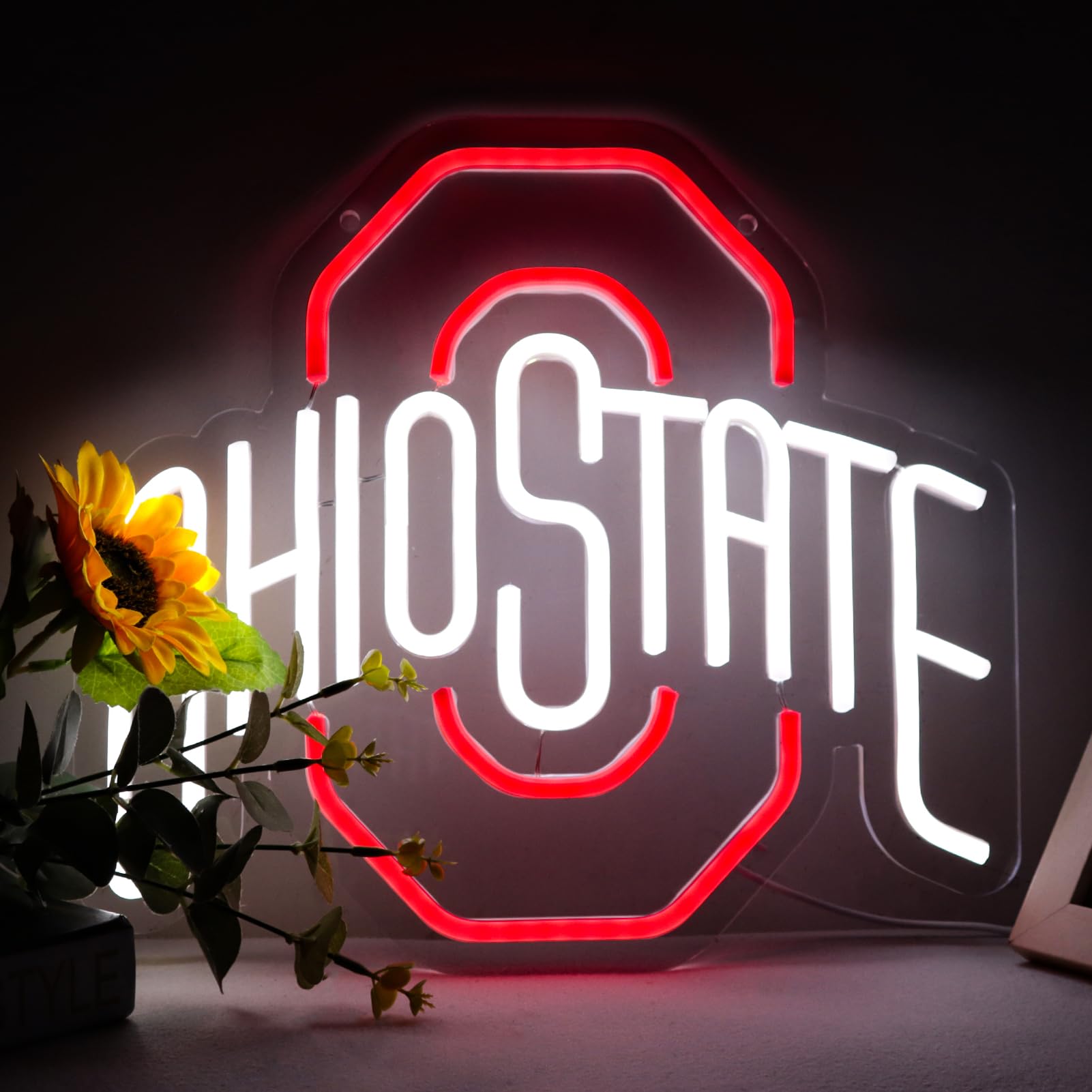 Pugna Neon Signs for Wall Decor - P-OHIO STATE Football LED Light - 8x8 inches - Colorful Dorm Room Decor