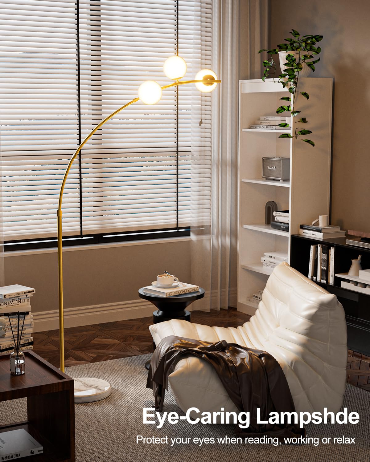 Lightdot Modern Floor Lamp - 3 Globe Gold Arc, Metal, Mid Century Design, LFLL-81, Shatterproof Shade & Bulbs Included