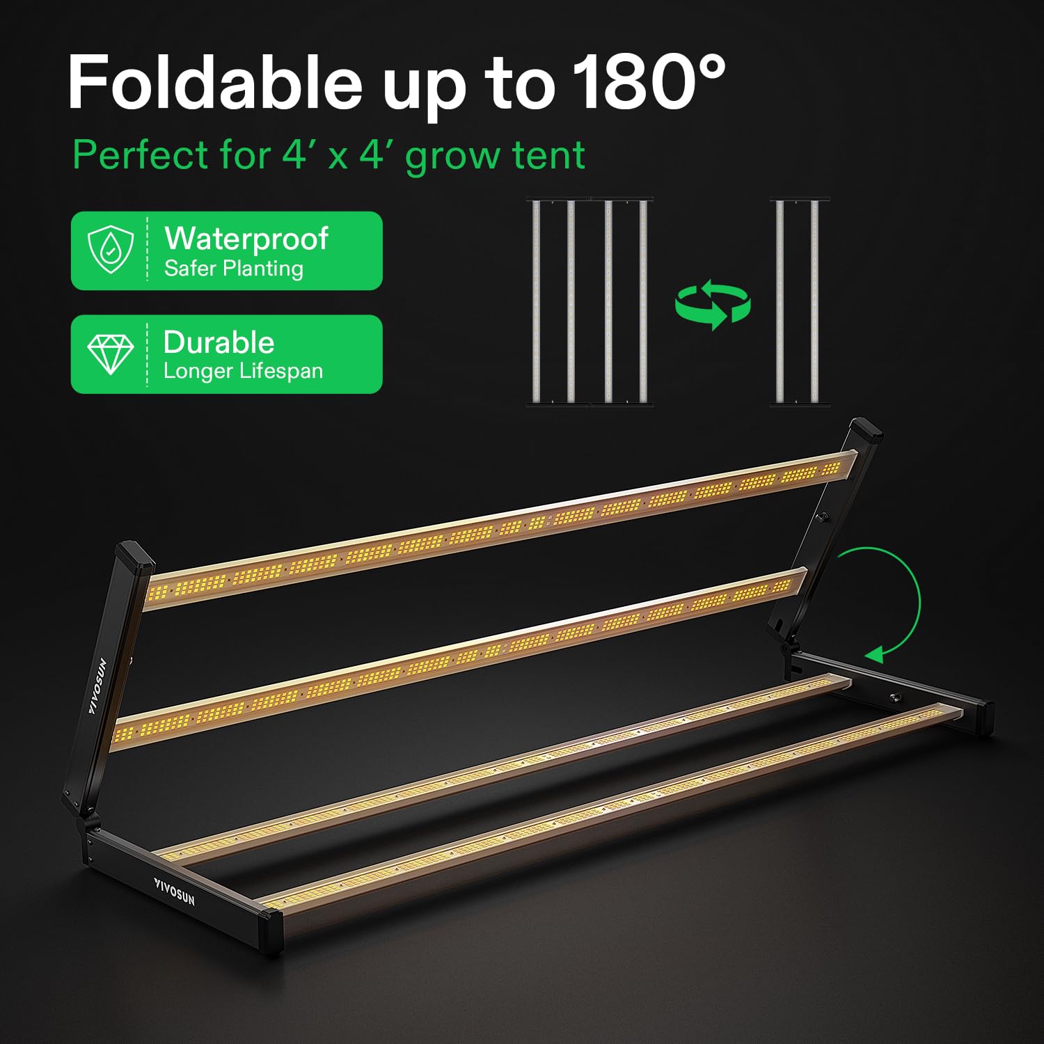 VIVOSUN VSFL3000 300W LED Grow Light - Foldable, Dimmable, Full Spectrum, Silver & Black, 3x3 Size for Indoor Plants
