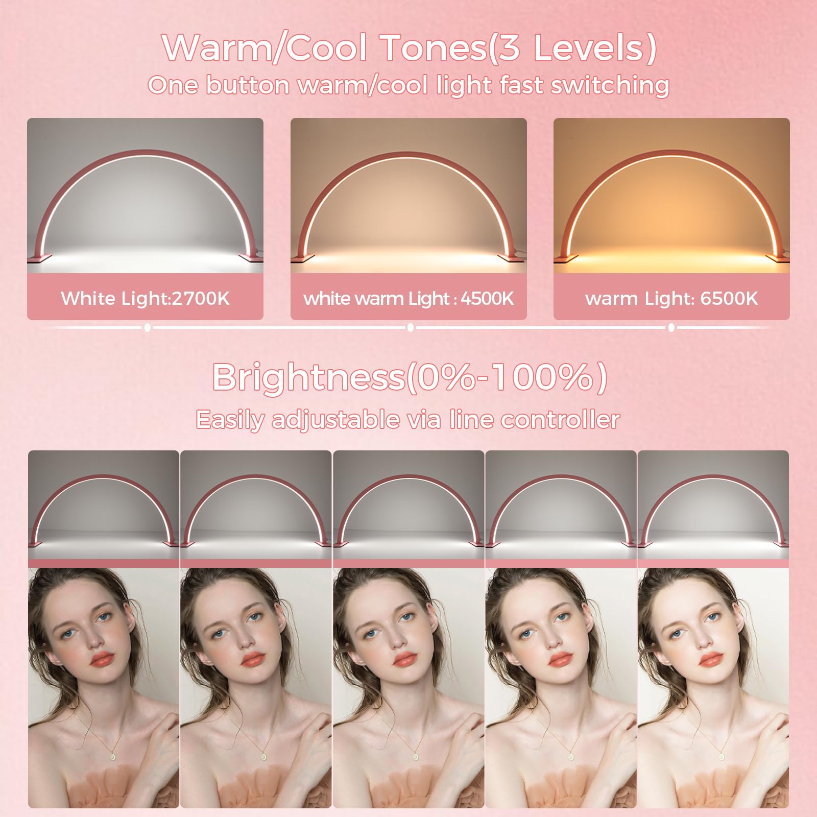 Charme Princesse 30in Half Moon Lamp 48W LED Light 1600 Lumen Pink for Eyelash Extensions and Skin Care