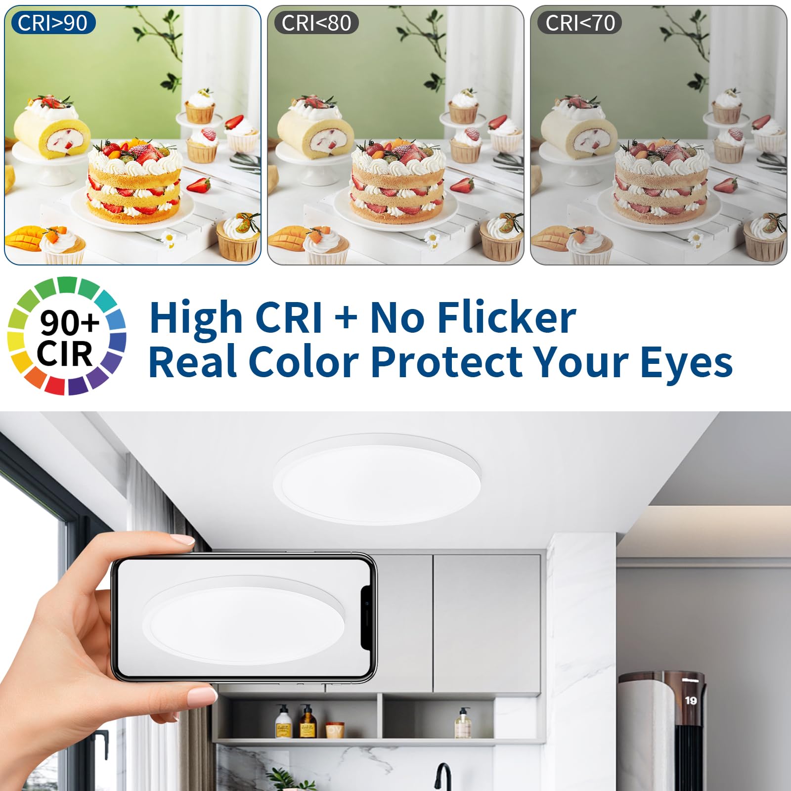 Modern 12'' Led Ceiling Light Fixture, 0.67 Inch Ultra Thin Flush Mount, Brightness Dimmable & 3000K/4500K/6000K Selectable, 22W