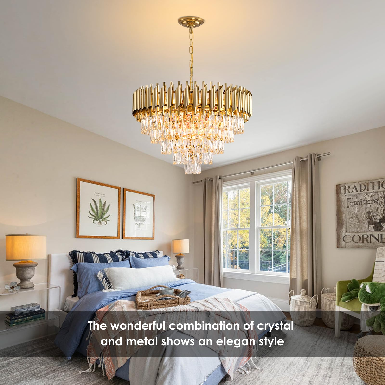 Akdxirun Gold Crystal Chandeliers Modern Round Chandelier For Dining Room 5 Tiers Ceiling Pendant Light Fixtures Large Ceiling C