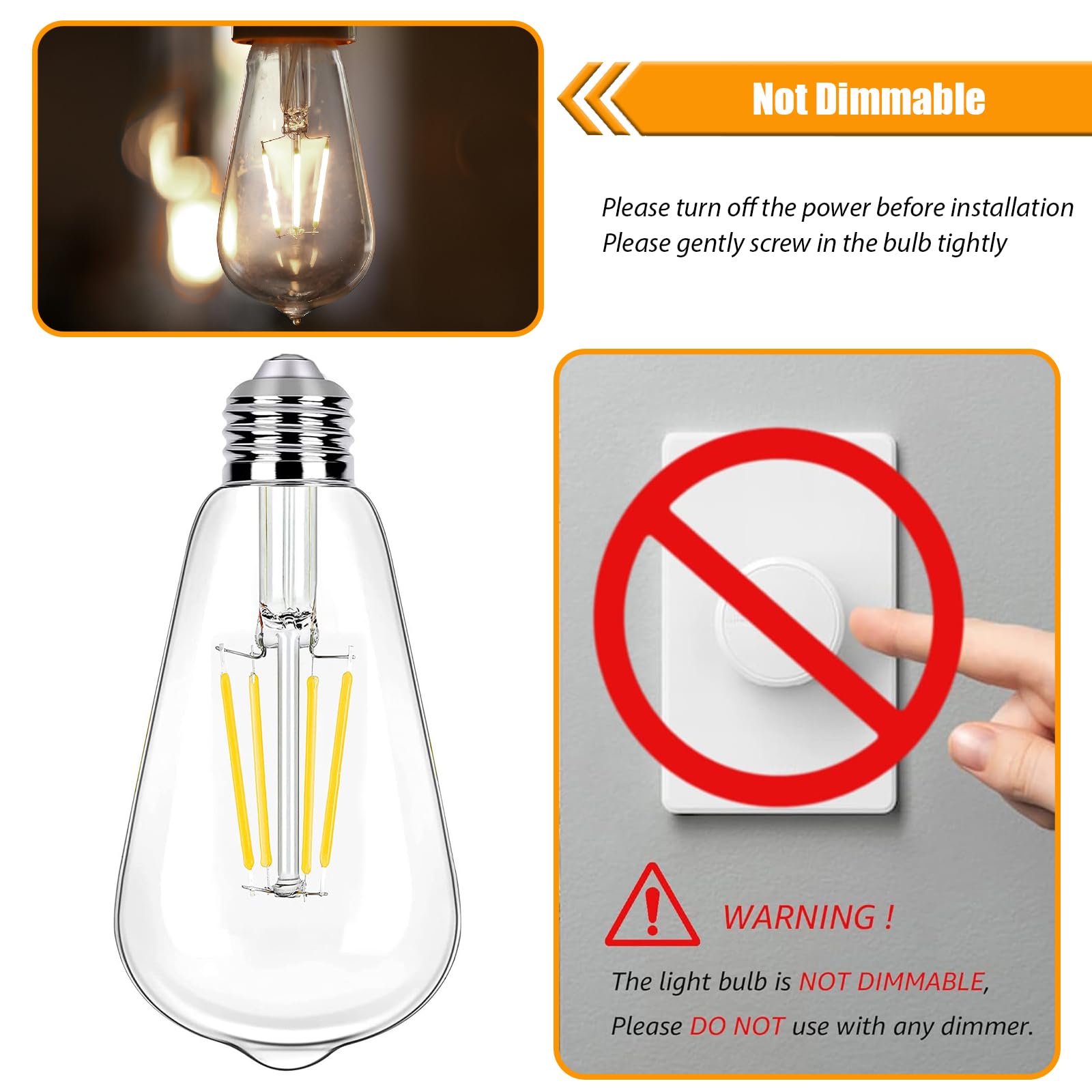 Winsaled 16 Pack Led Edison Bulbs 40W Equivalent, Not-Dimmable 4 Watt Led Filament Bulb, 4000K Cool White St19 Light Bulb, 450Lm