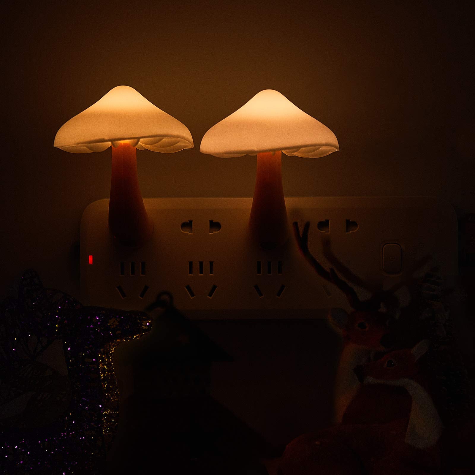 Honoson Mushroom Night Light - 4 Pieces LED Lamp, 7 Color Magic, Yellow Light with White Cover, Perfect for Kids and mature-themeds