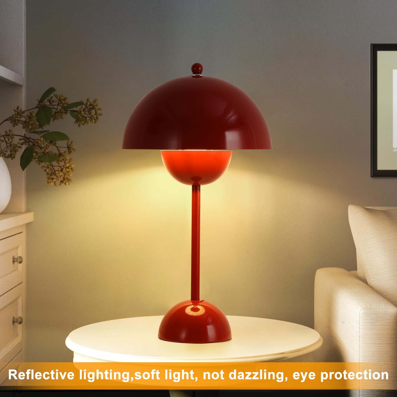COSYLUX Modern Table Lamp for Bedroom, Dome Shade, Dark Red/Burgundy, Cute Design for Living Room, Office, Nightstand