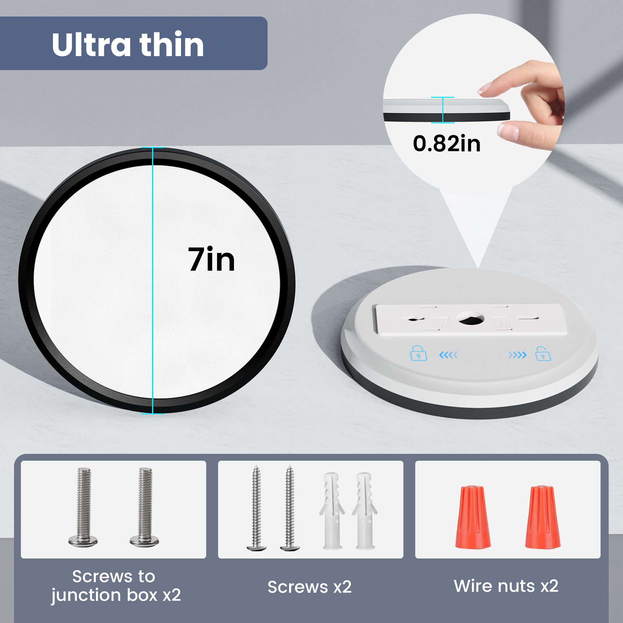 Niorsun 7 Inch Led Flush Mount Ceiling Light, 5Cct Dimmable, 15W Bathroom Light, Flat Low Profile For Hallway Bedroom, 1 Pack Bl