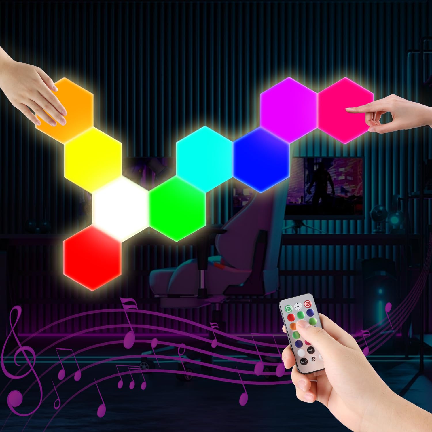 IFTHFOUR 6 Pack Hexagon Light Panels - Smart RGB Hexagon LED Lights Wall Lights Remote Control Lights for Lving Room, Bedrooms, 
