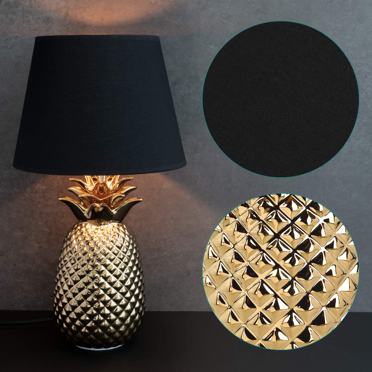 Navaris Gold Pineapple Table Lamp - Mini Lamp 13.8 Tall Light With Ceramic Base For Tables - With E12 Candelabra Bulb Socket - S
