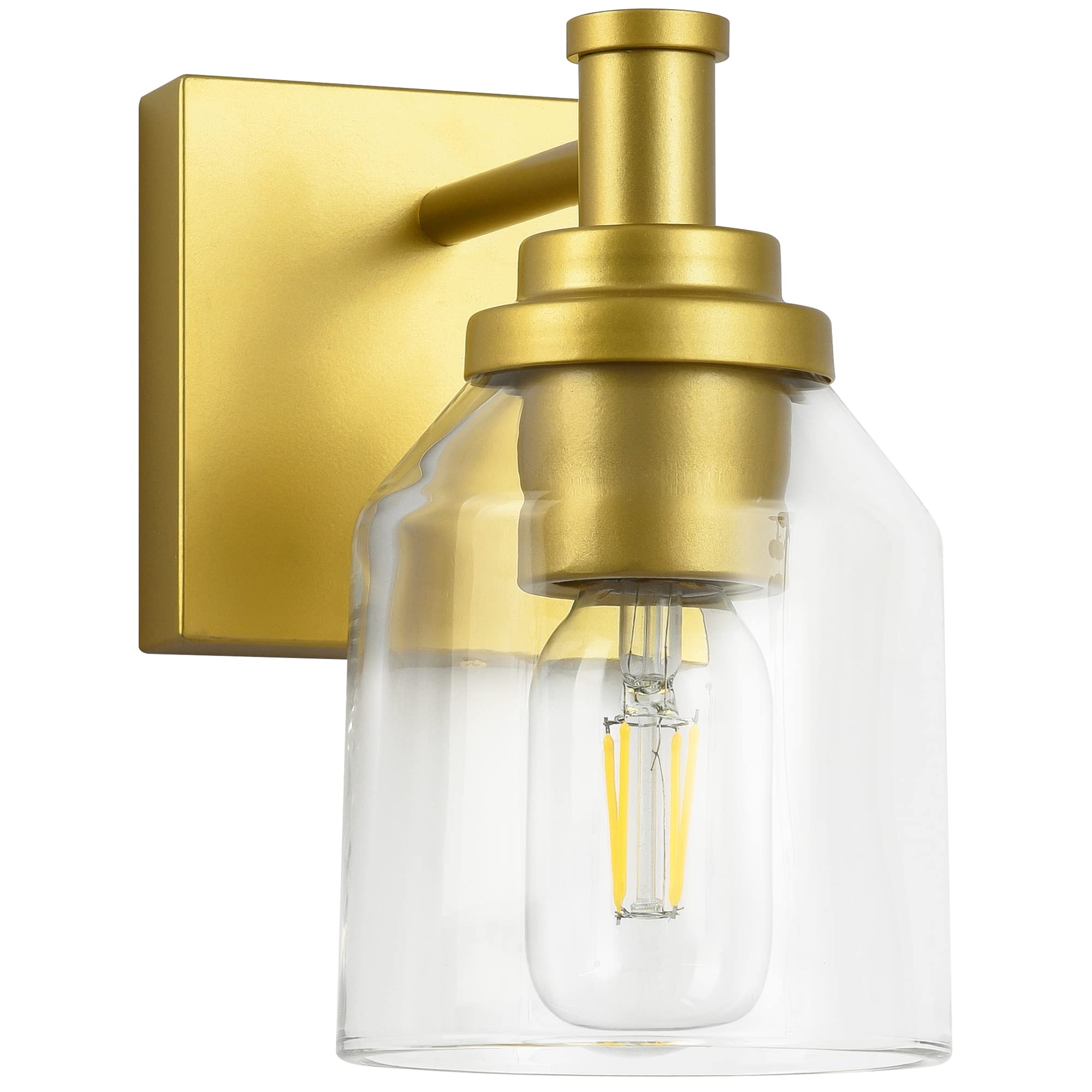 SOLFART Gold Vanity Light Fixture for Bathroom, 1 Light, Glass Shade with Metal, Vintage Design