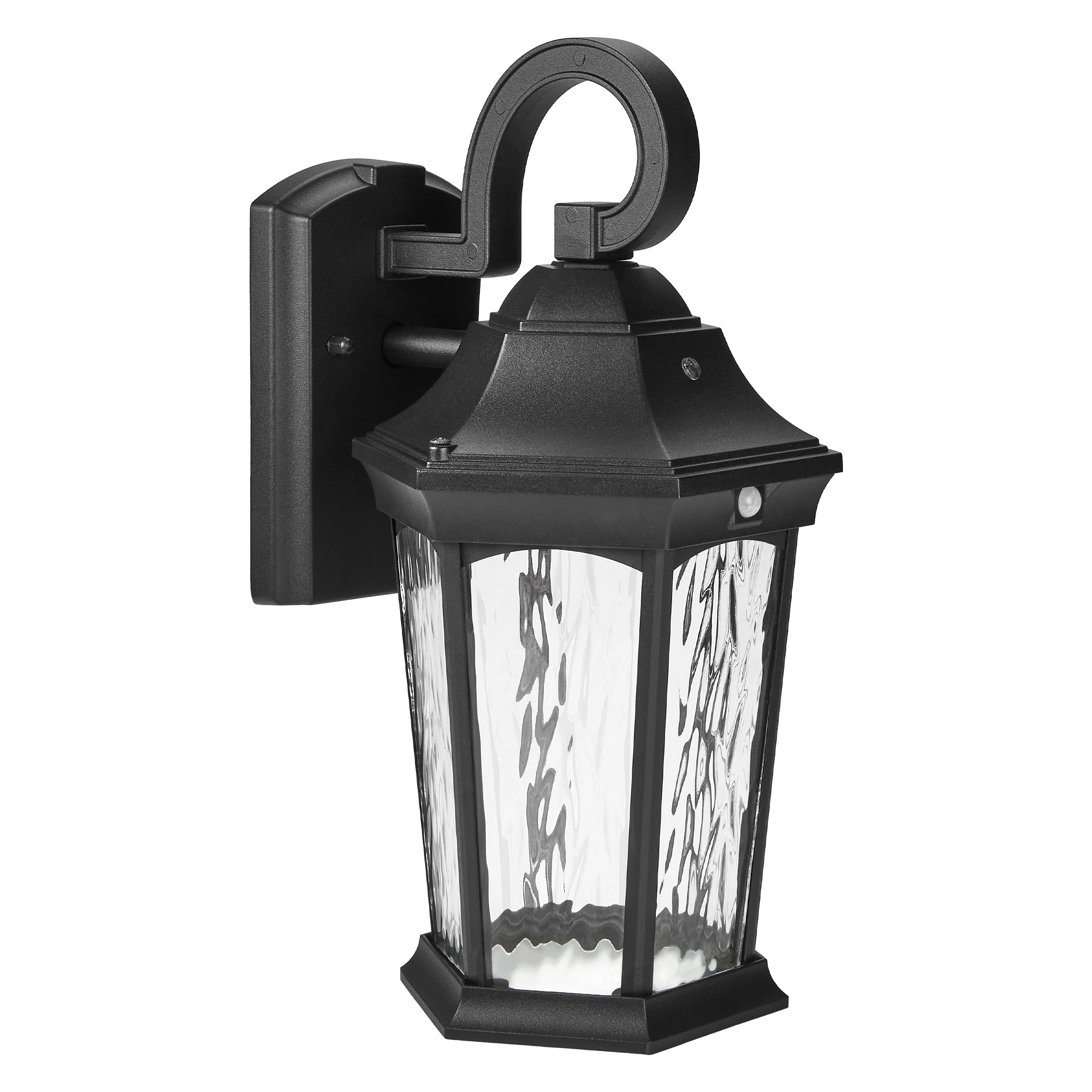 Maxxima LED Motion Sensor Outdoor Wall Light, 3 Lighting Modes, Dusk to Dawn Sensor, Black w/Clear Water Glass, 800 Lumens, 3000