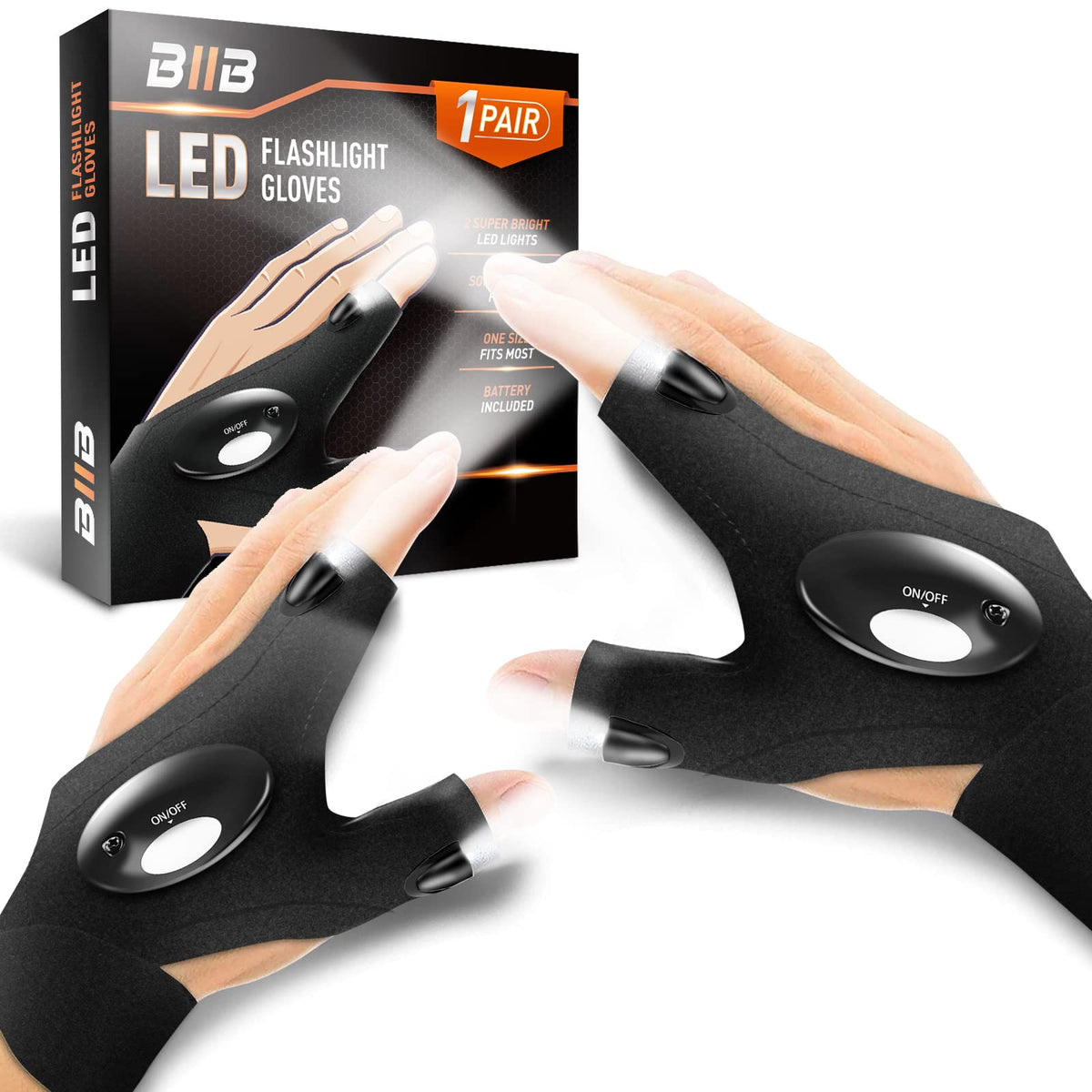 Biib Stocking Stuffers Gifts For Men, Flashlight Gloves Mens Gifts For Dad, Him, Husband, Grandpa, Dad Gifts For Men Who Have Ev