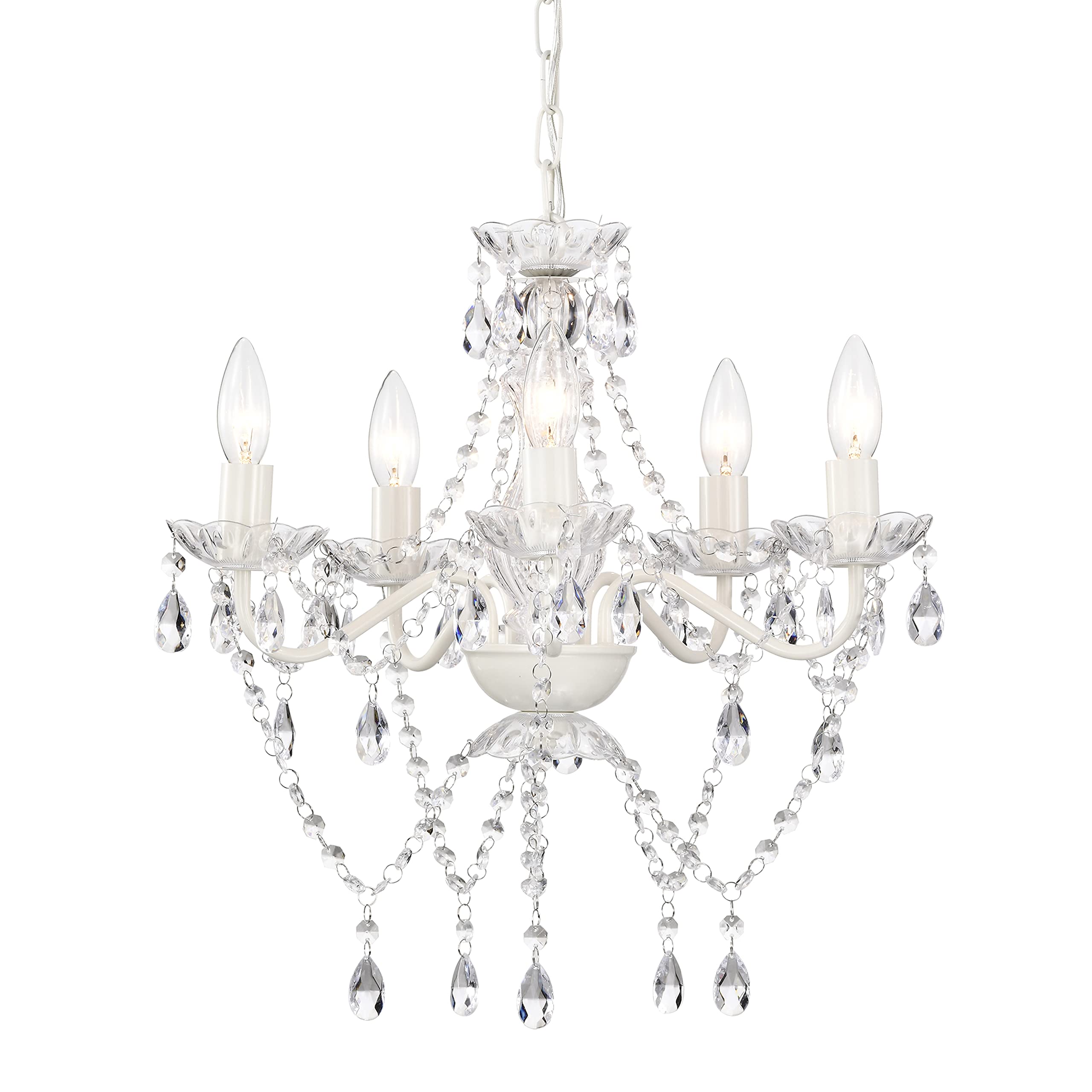 Antique House Small White 5-Light Crystal Chandelier, Modern Glass Chandelier Lighting Fixture, Small Chandelier for Bedroom, Di