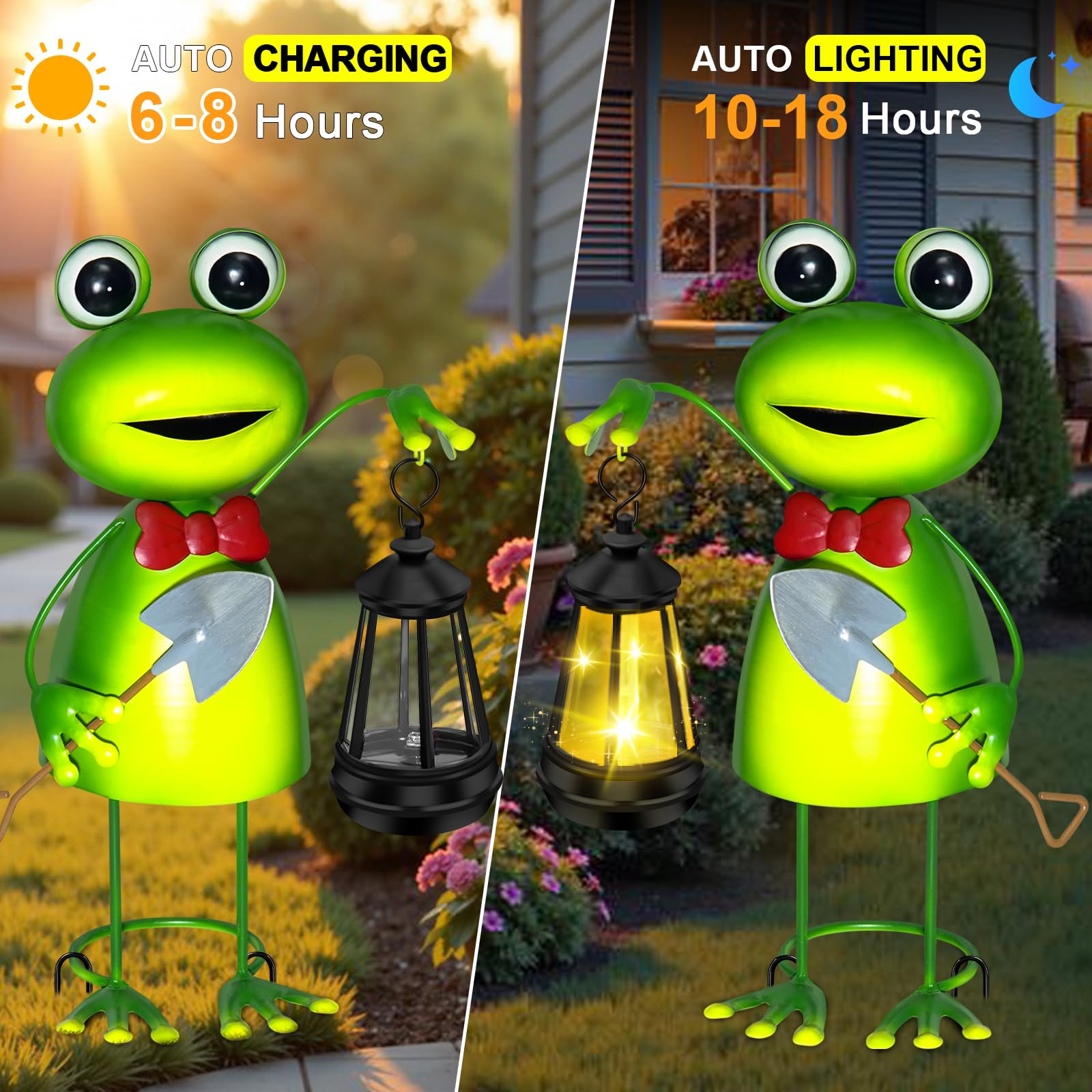 Solar Garden Lights Frog Statue With Solar Lantern Lights 13.78In Tall Frog Decor Fairy Accessories Birthday Gifts For Women Mom Grandma Big Metal Decorative Stakes For Home Decor Patio Porch Yard Art
